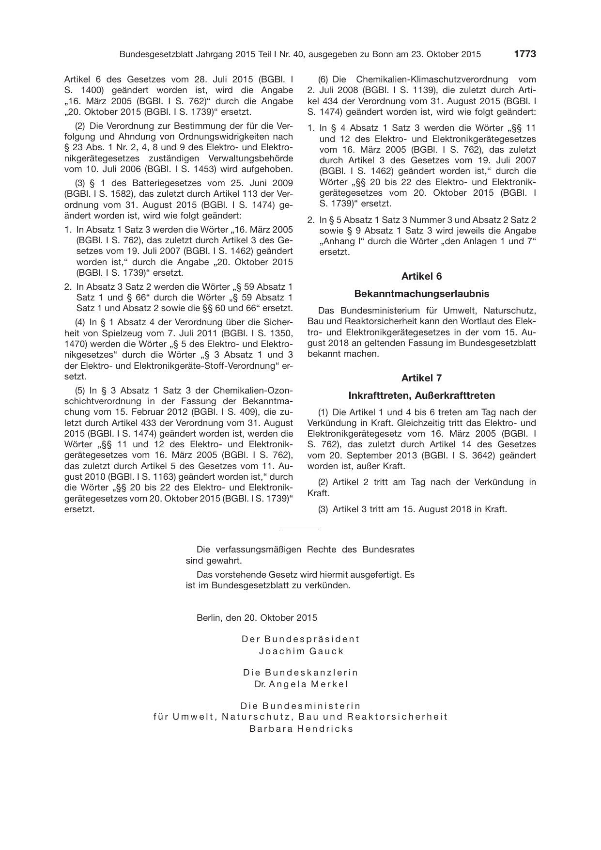 BGBl. 2015, Seite 1773 — Originalseite als Abbildung