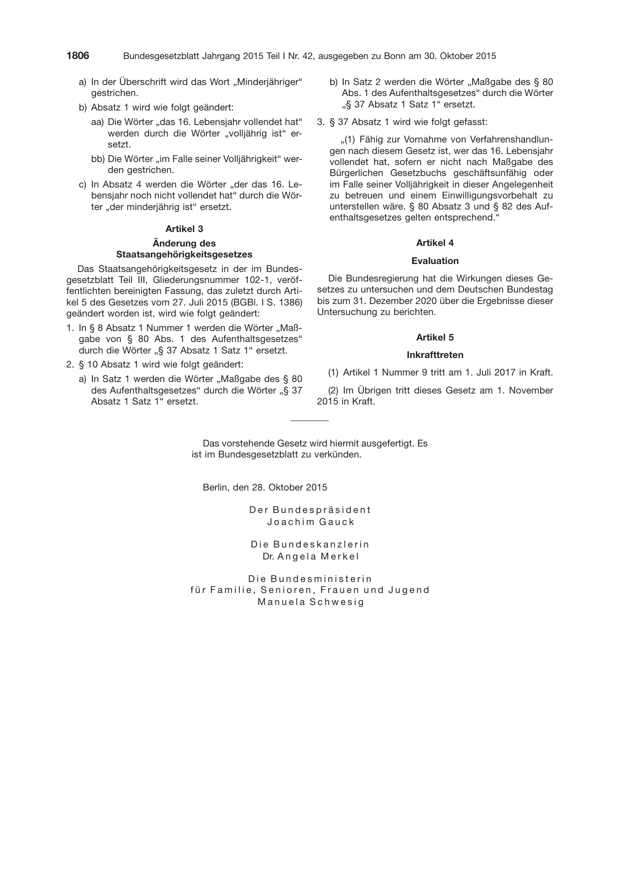 BGBl. 2015, Seite 1806 — Originalseite als Abbildung
