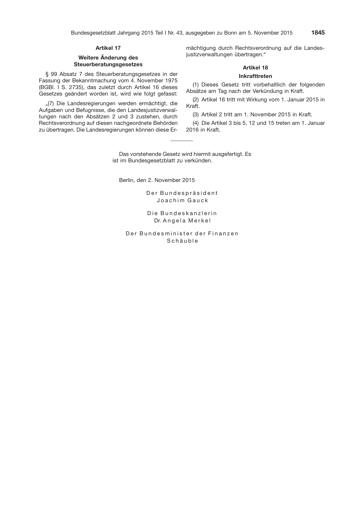BGBl. 2015, Seite 1845 — Originalseite als Abbildung