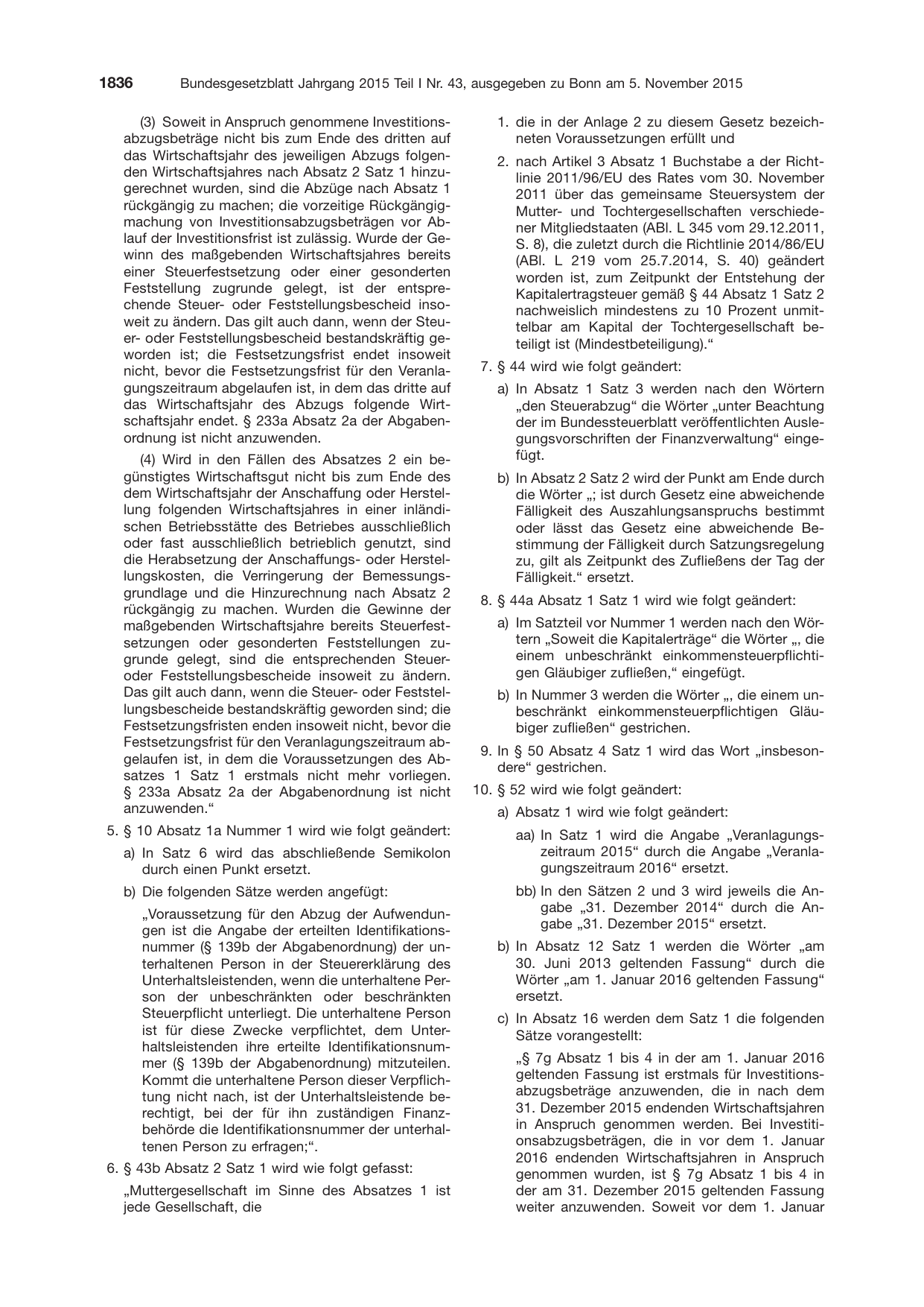 BGBl. 2015, Seite 1836 — Originalseite als Abbildung