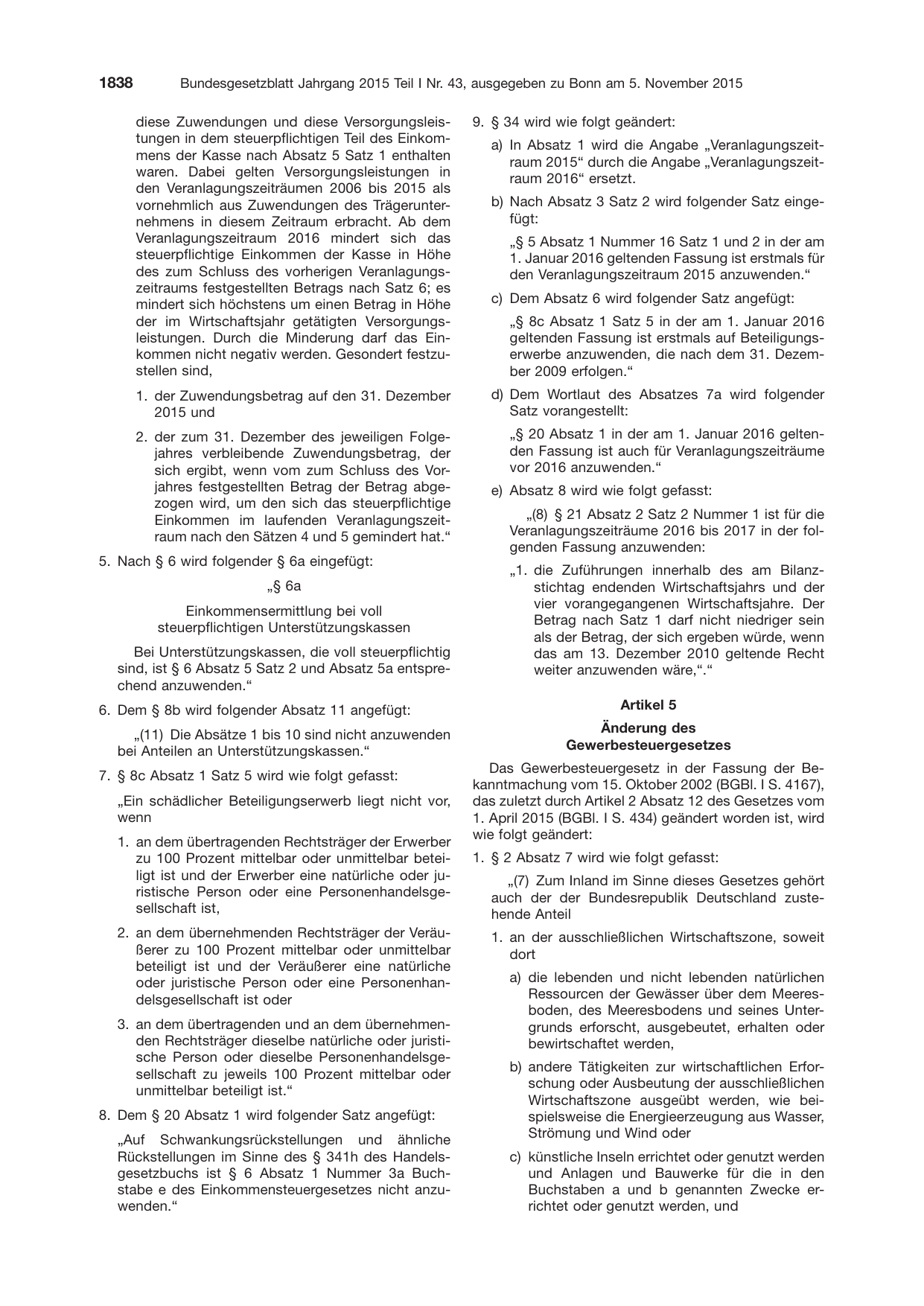 BGBl. 2015, Seite 1838 — Originalseite als Abbildung