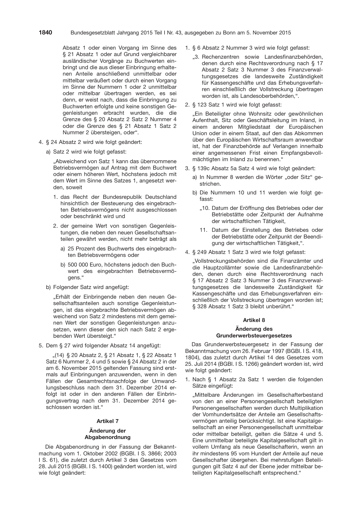 BGBl. 2015, Seite 1840 — Originalseite als Abbildung