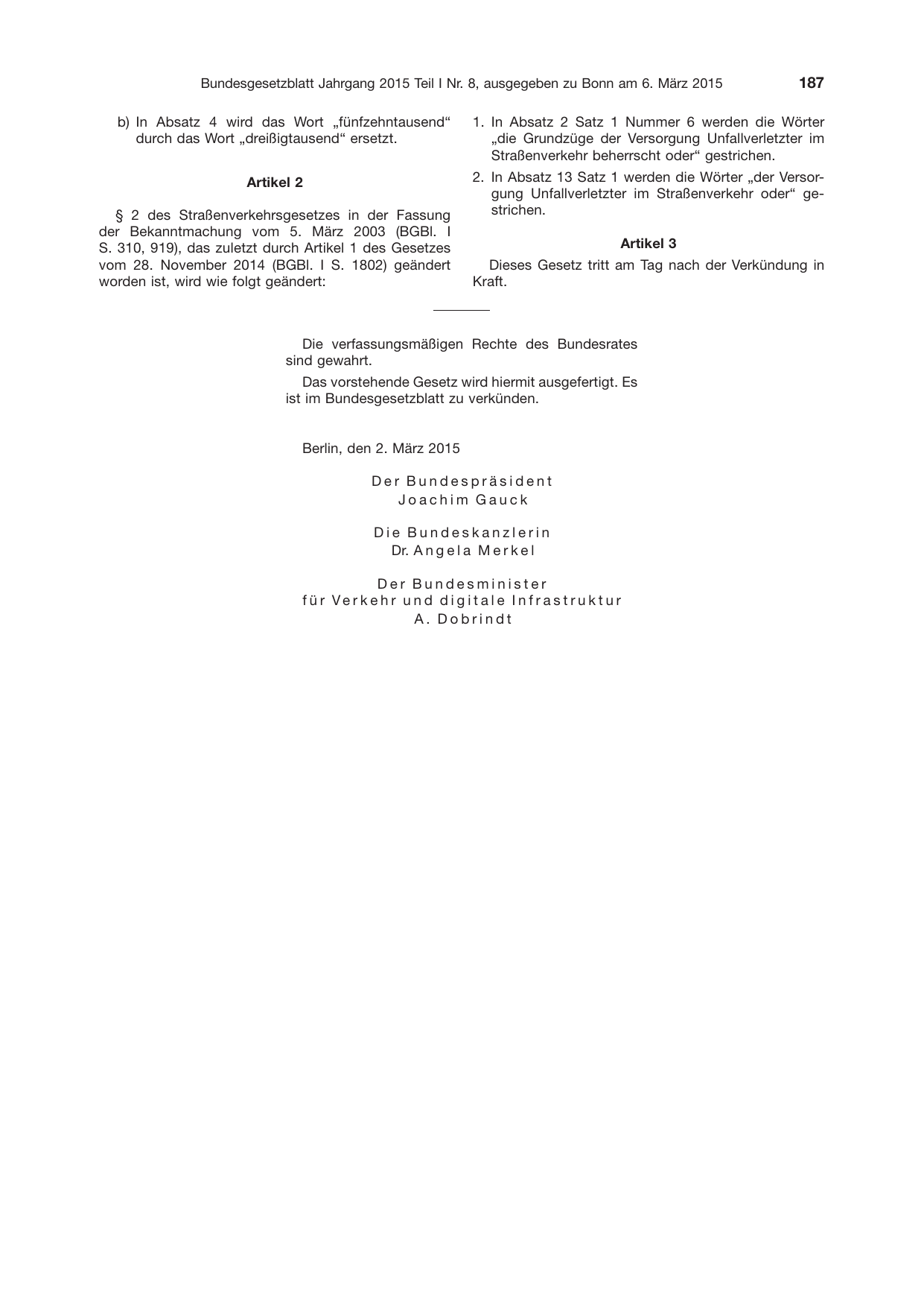 BGBl. 2015, Seite 187 — Originalseite als Abbildung