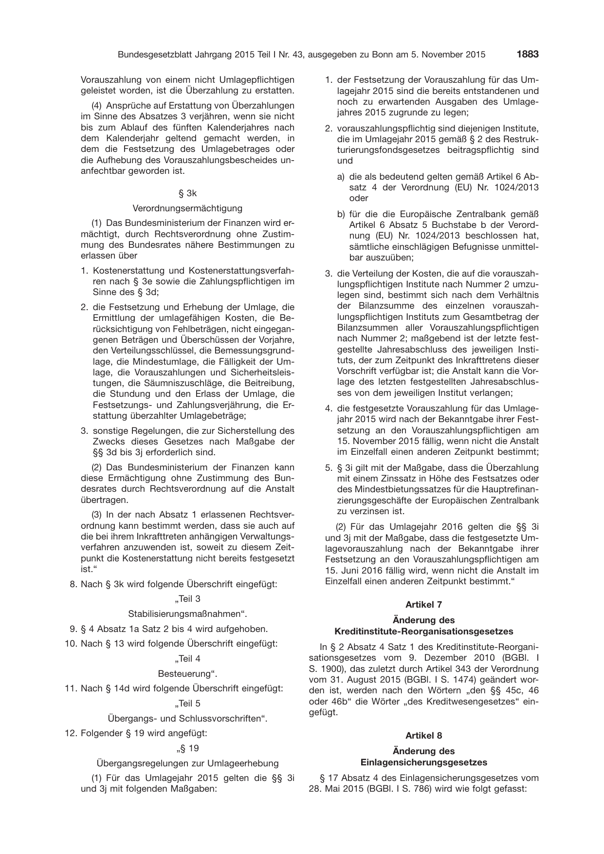 BGBl. 2015, Seite 1883 — Originalseite als Abbildung