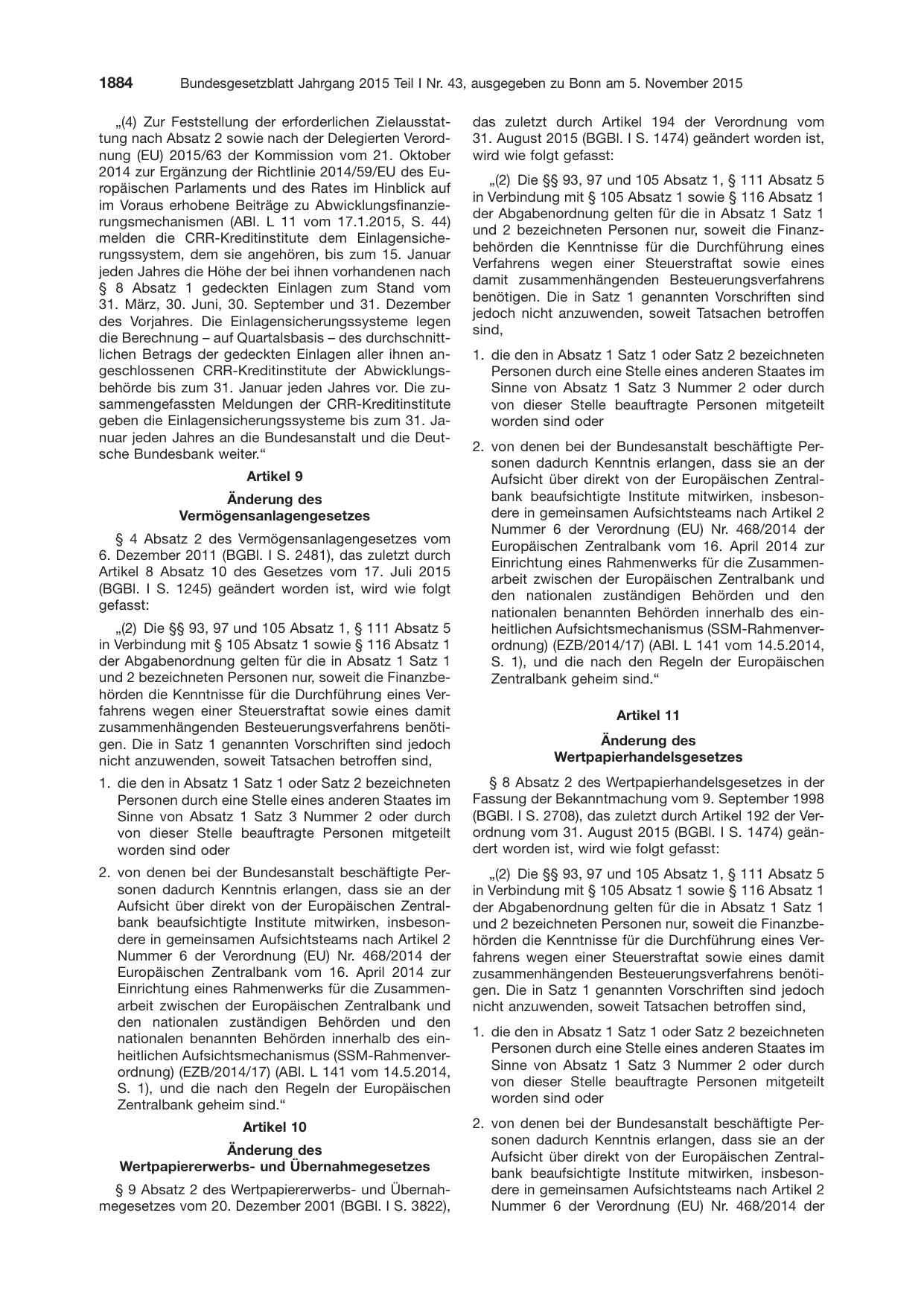 BGBl. 2015, Seite 1884 — Originalseite als Abbildung