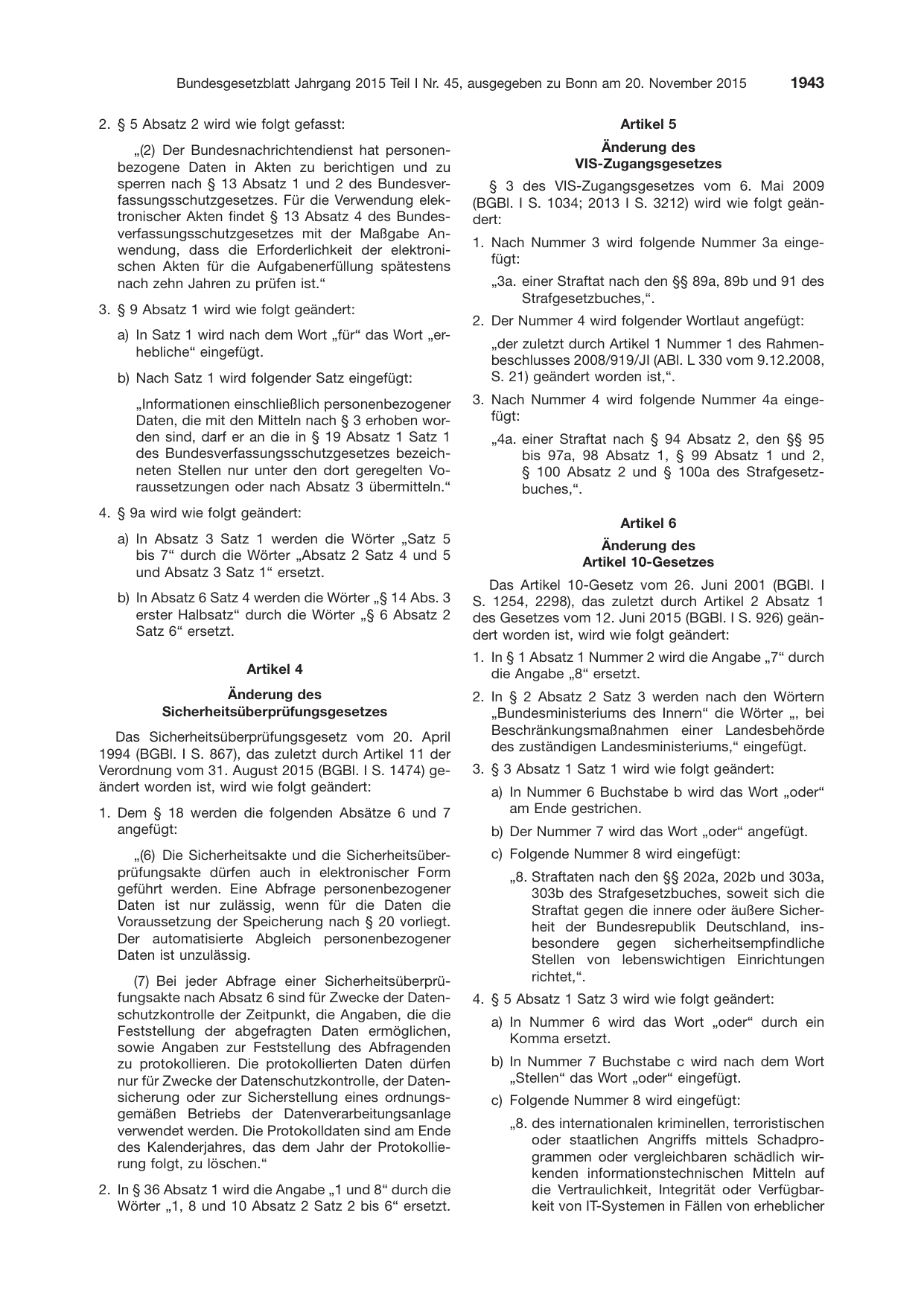 BGBl. 2015, Seite 1943 — Originalseite als Abbildung