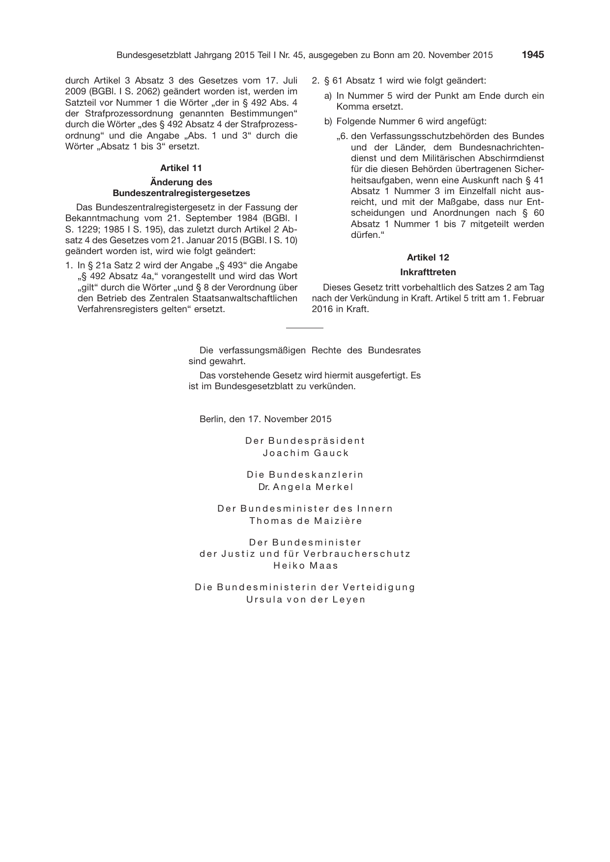 BGBl. 2015, Seite 1945 — Originalseite als Abbildung