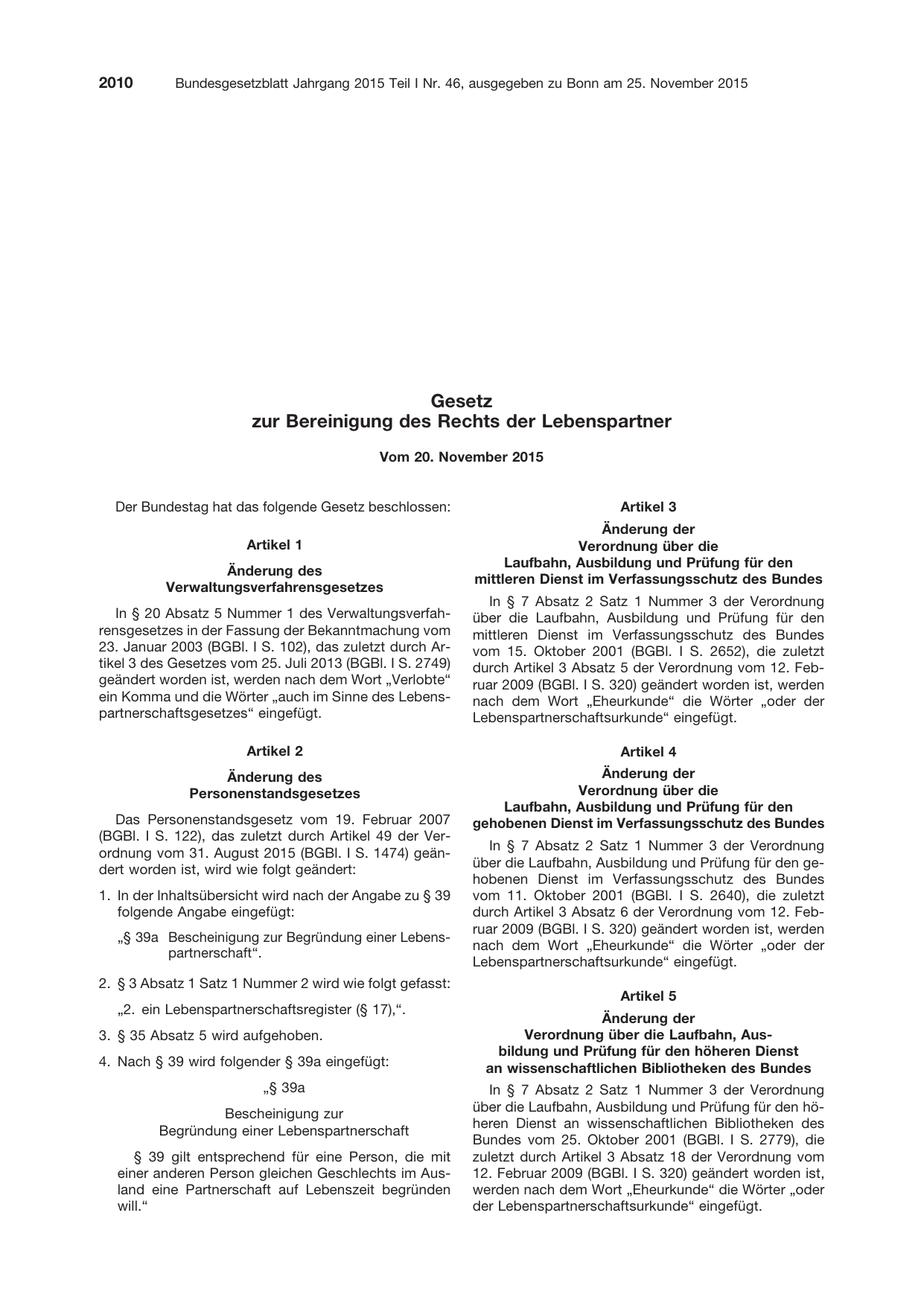 BGBl. 2015, Seite 2010 — Originalseite als Abbildung