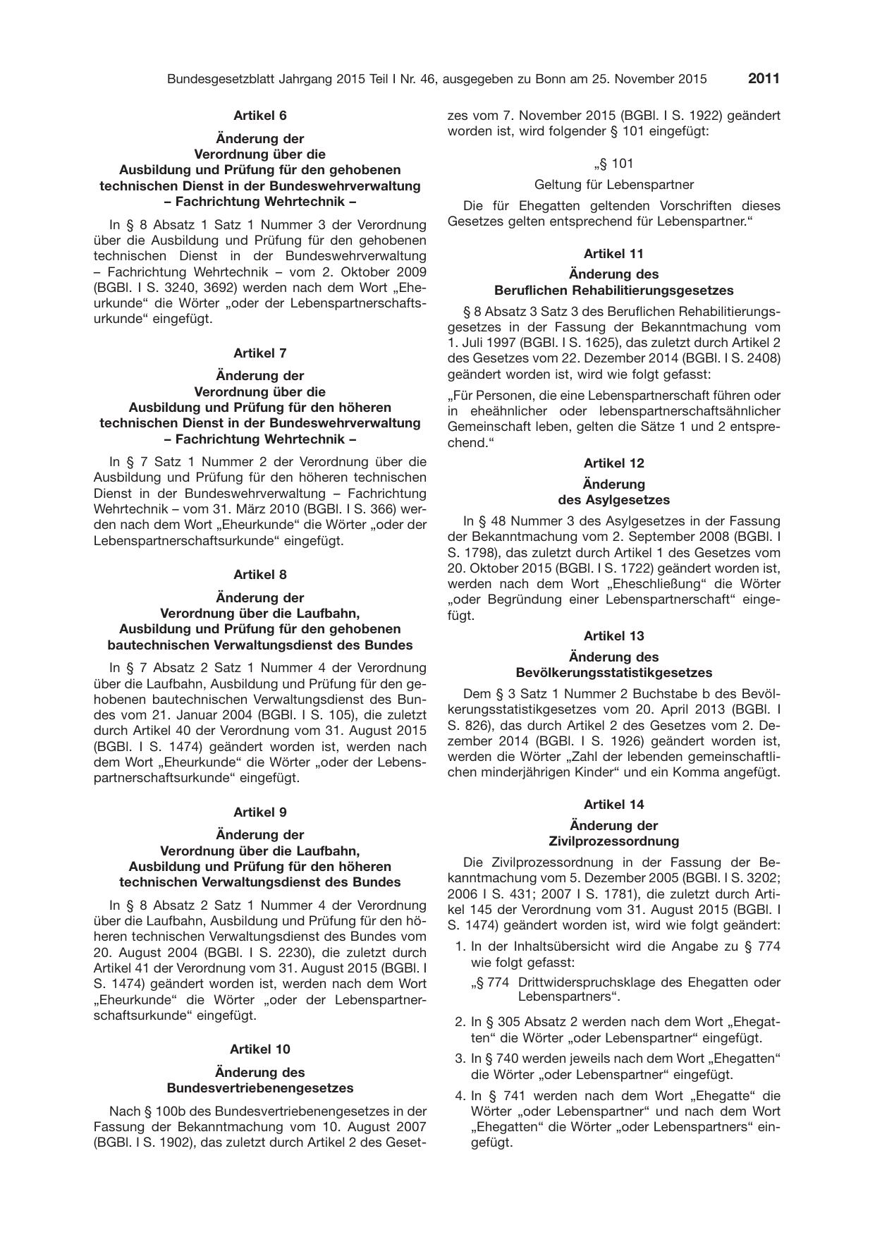 BGBl. 2015, Seite 2011 — Originalseite als Abbildung