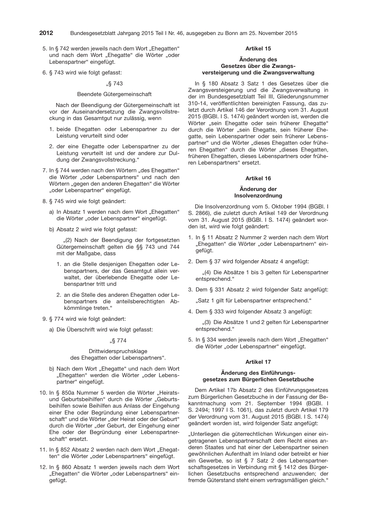 BGBl. 2015, Seite 2012 — Originalseite als Abbildung