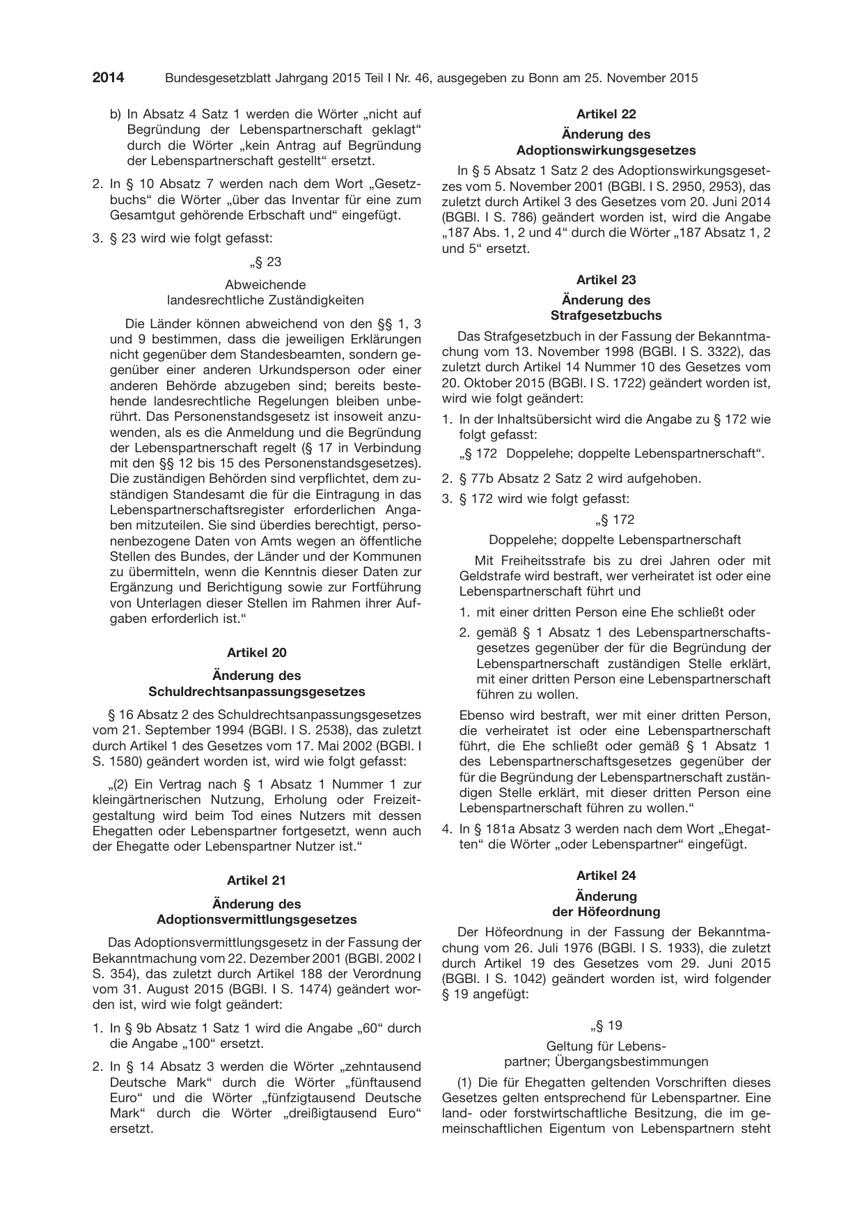 BGBl. 2015, Seite 2014 — Originalseite als Abbildung