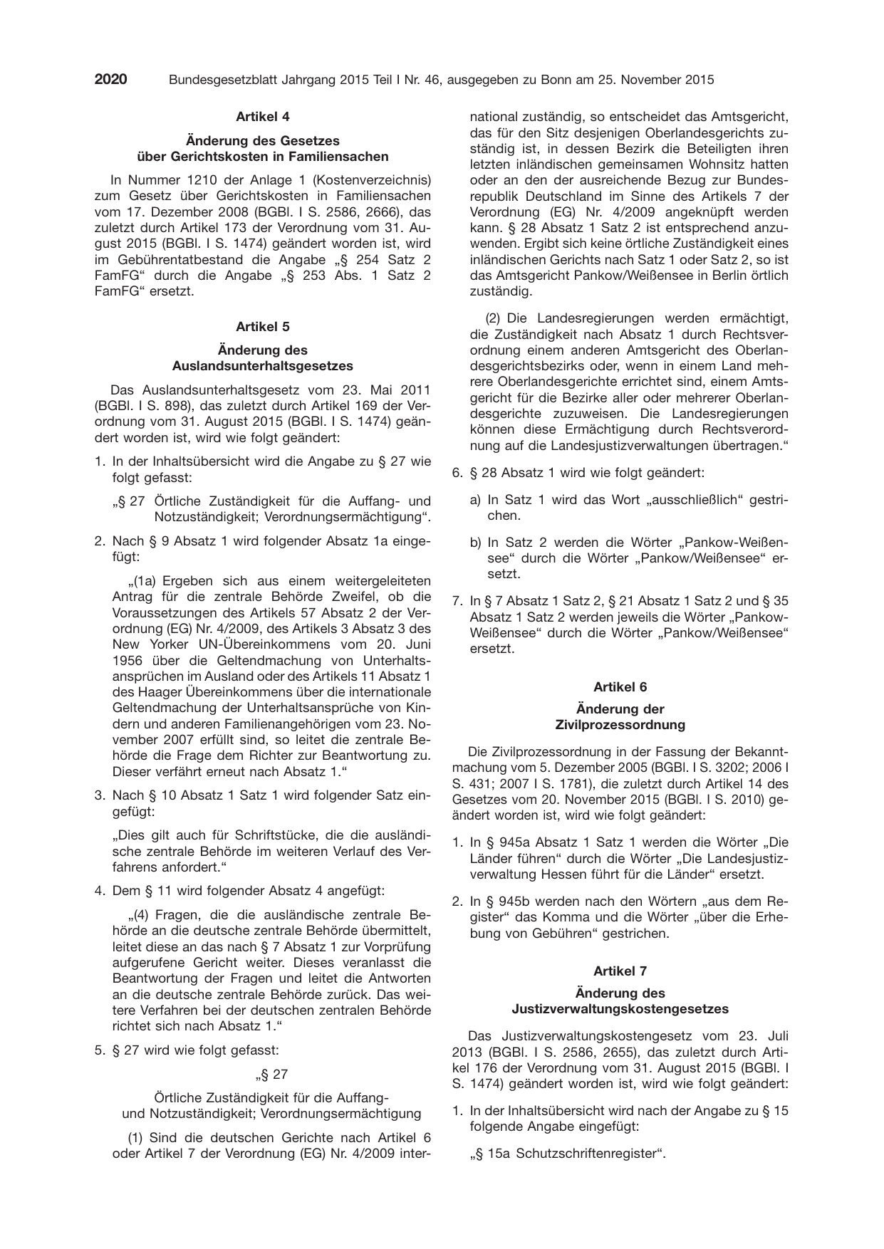 BGBl. 2015, Seite 2020 — Originalseite als Abbildung