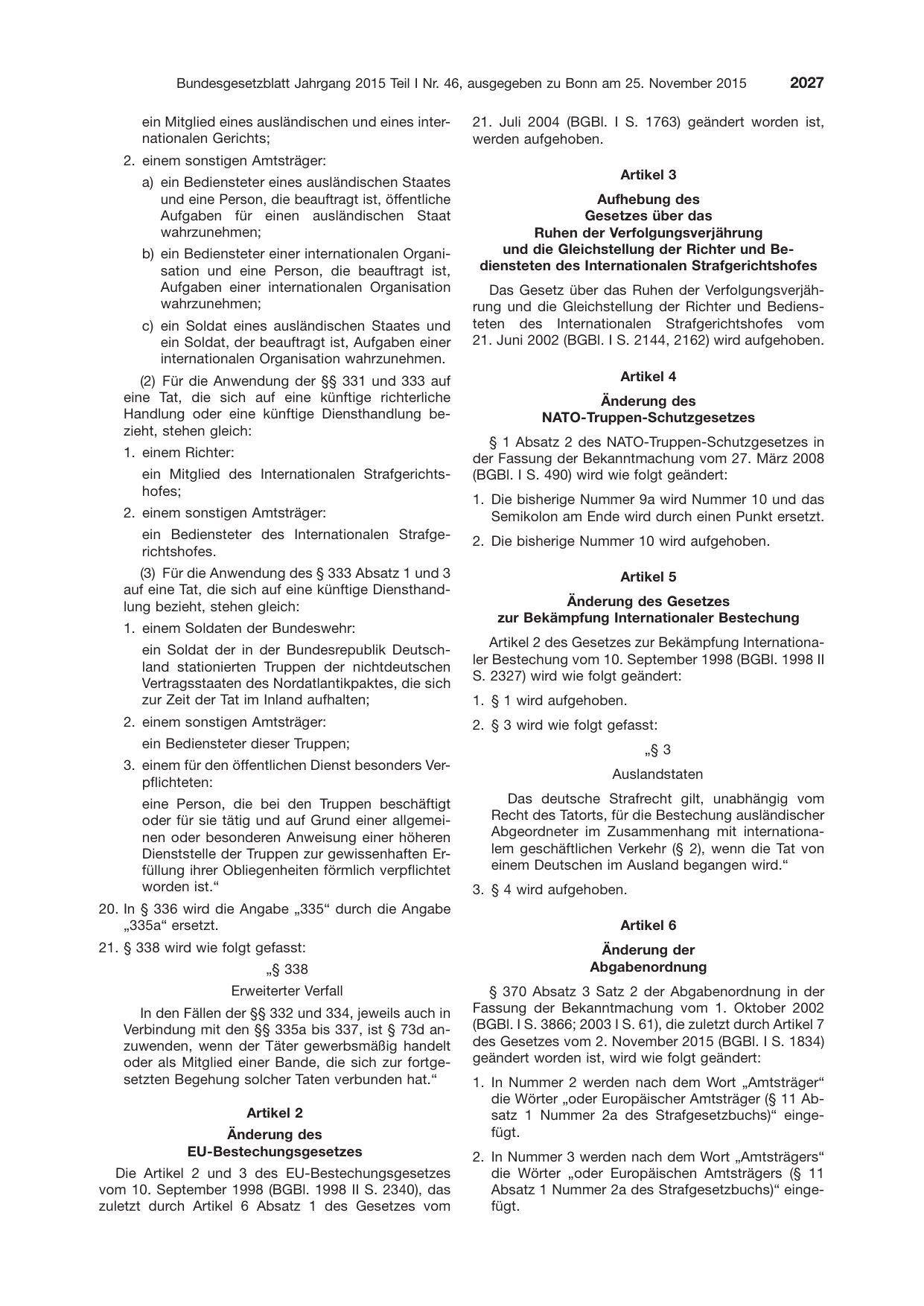 BGBl. 2015, Seite 2027 — Originalseite als Abbildung