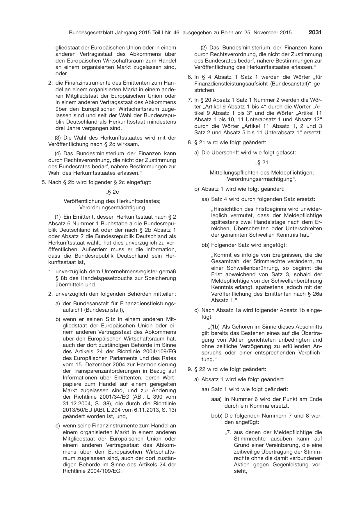 BGBl. 2015, Seite 2031 — Originalseite als Abbildung