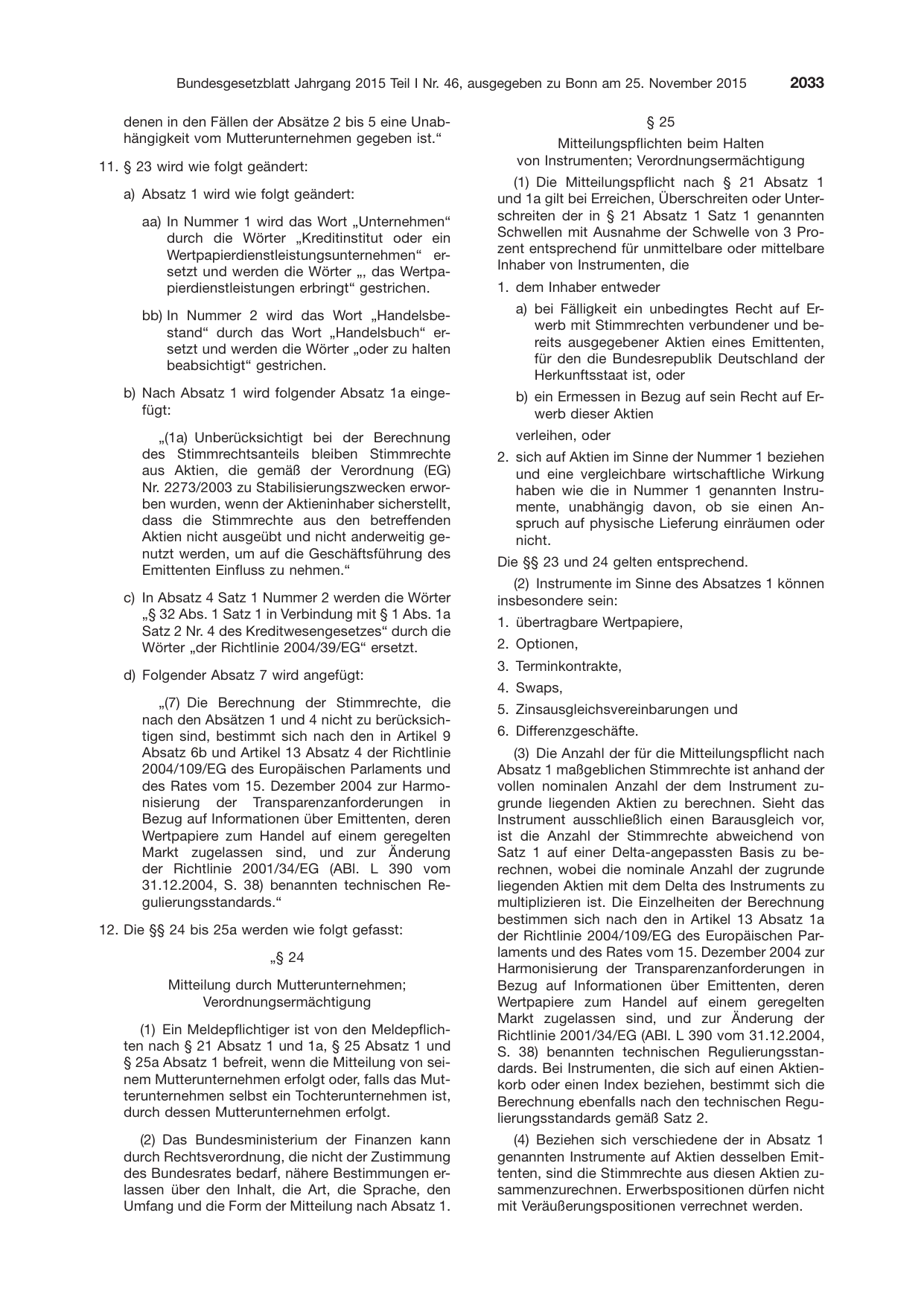 BGBl. 2015, Seite 2033 — Originalseite als Abbildung