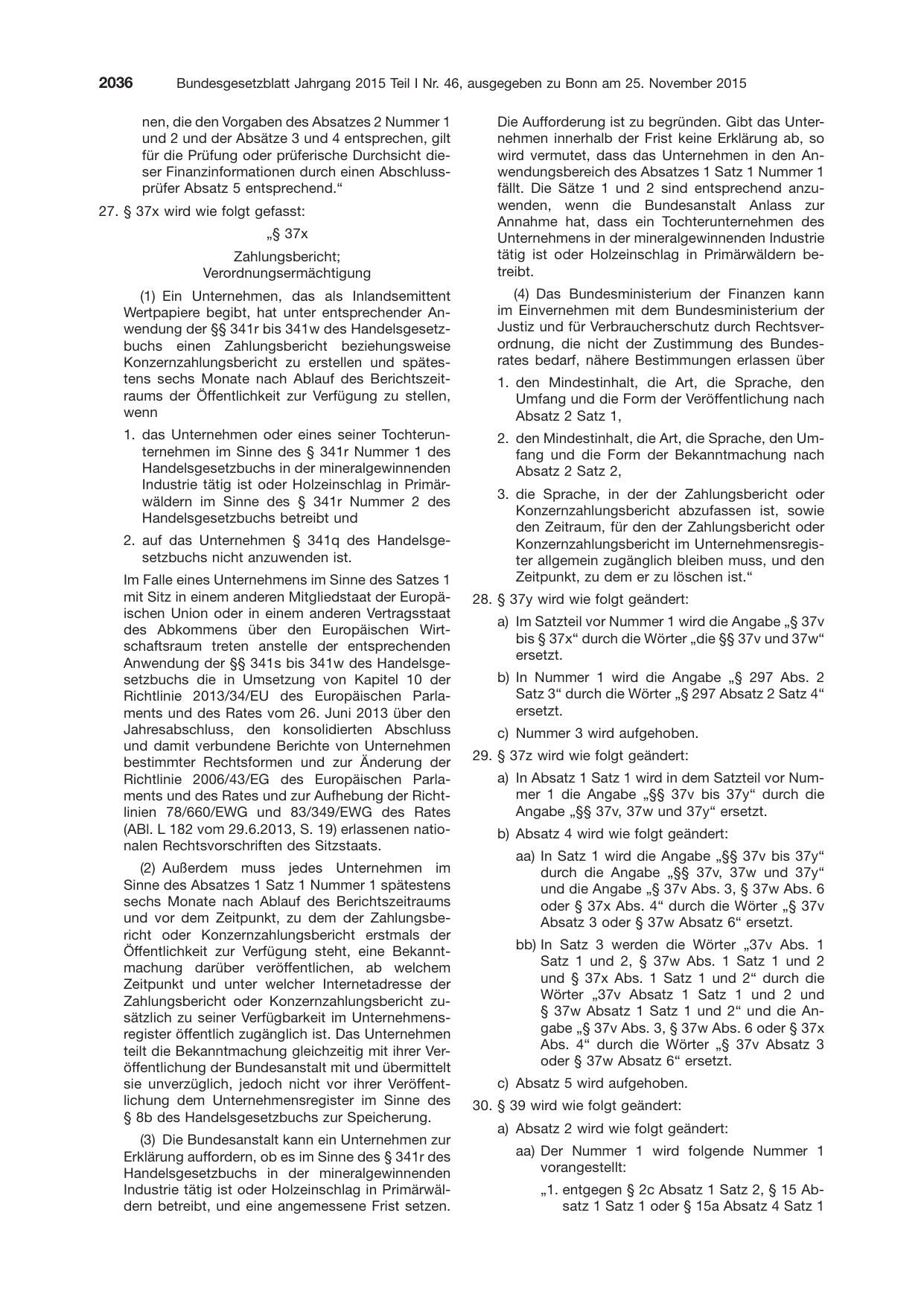 BGBl. 2015, Seite 2036 — Originalseite als Abbildung