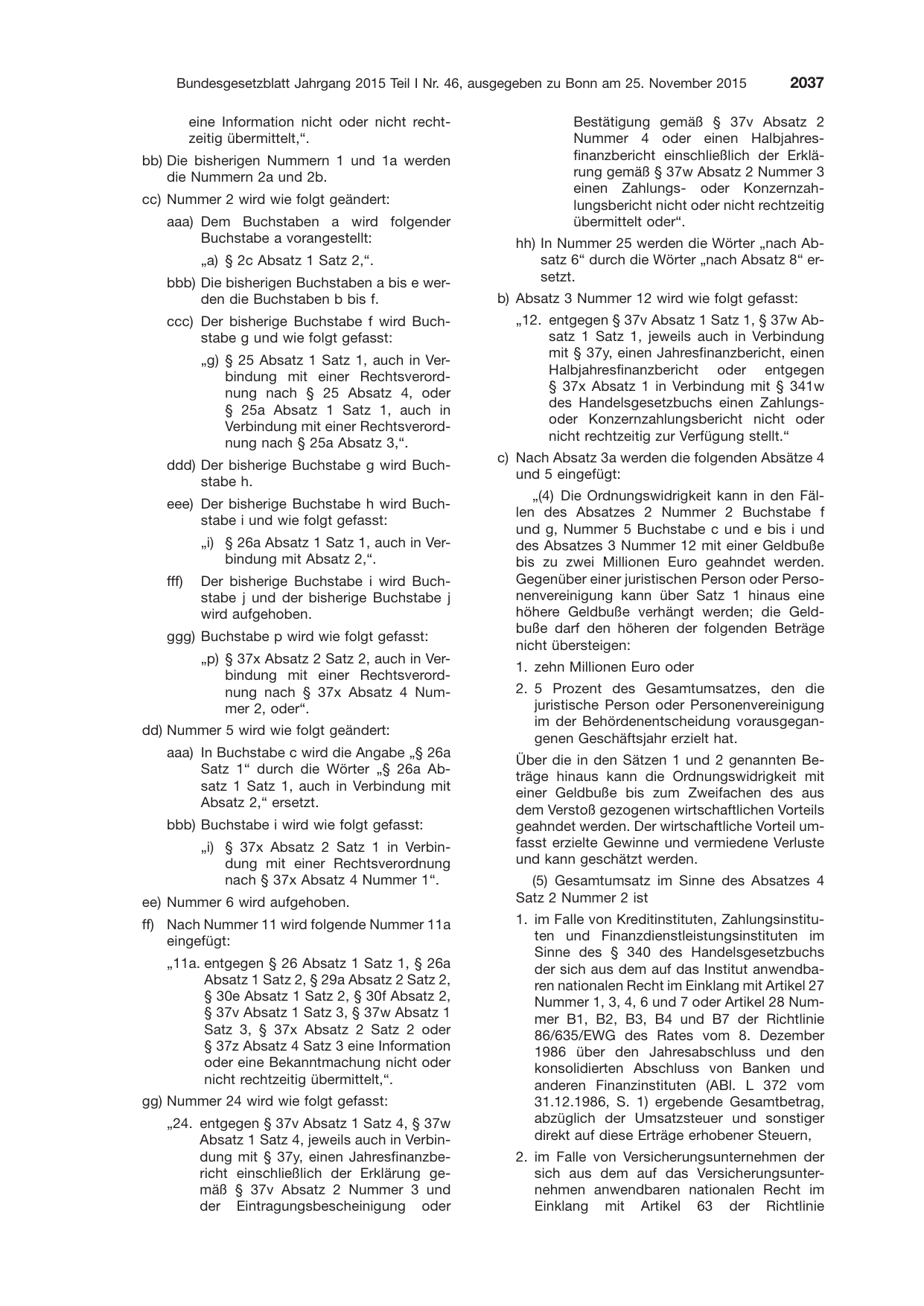 BGBl. 2015, Seite 2037 — Originalseite als Abbildung