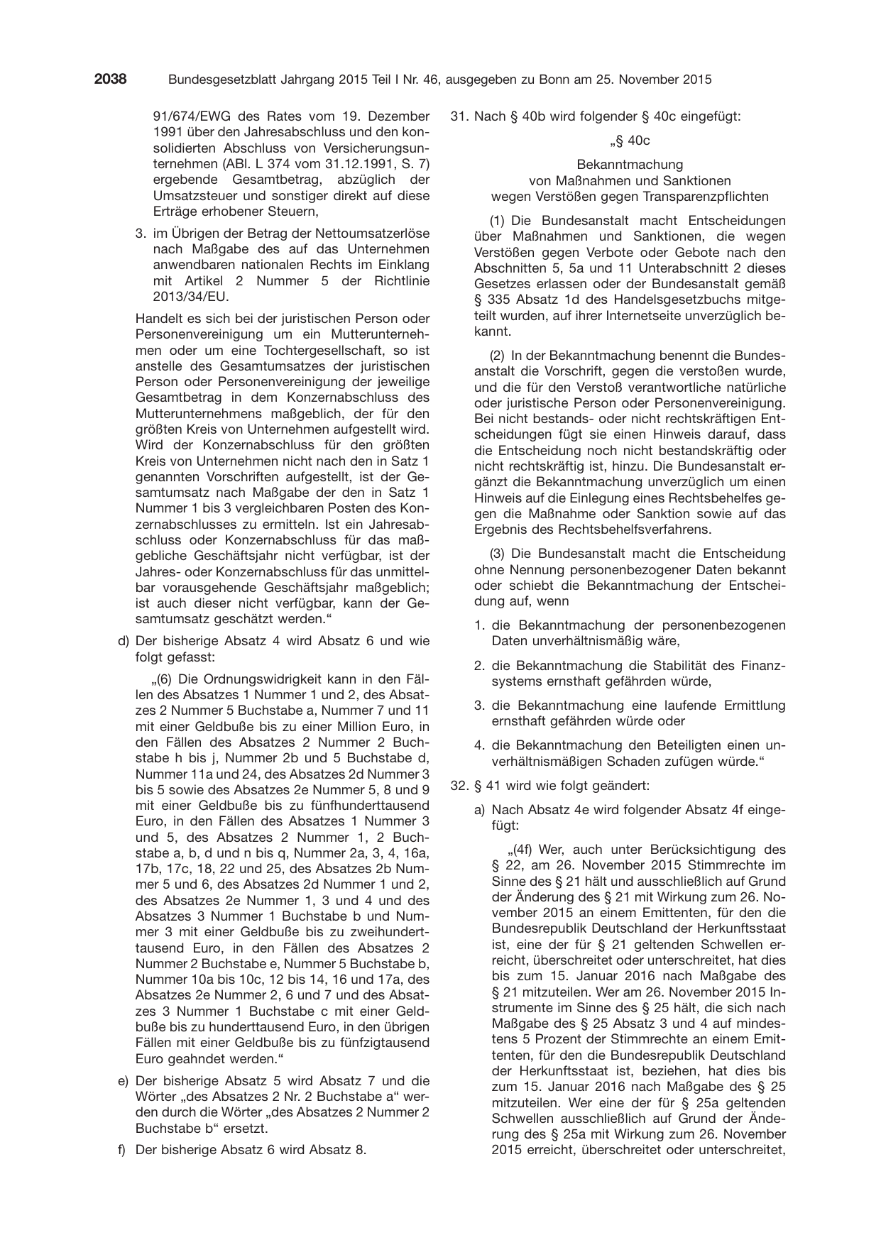 BGBl. 2015, Seite 2038 — Originalseite als Abbildung