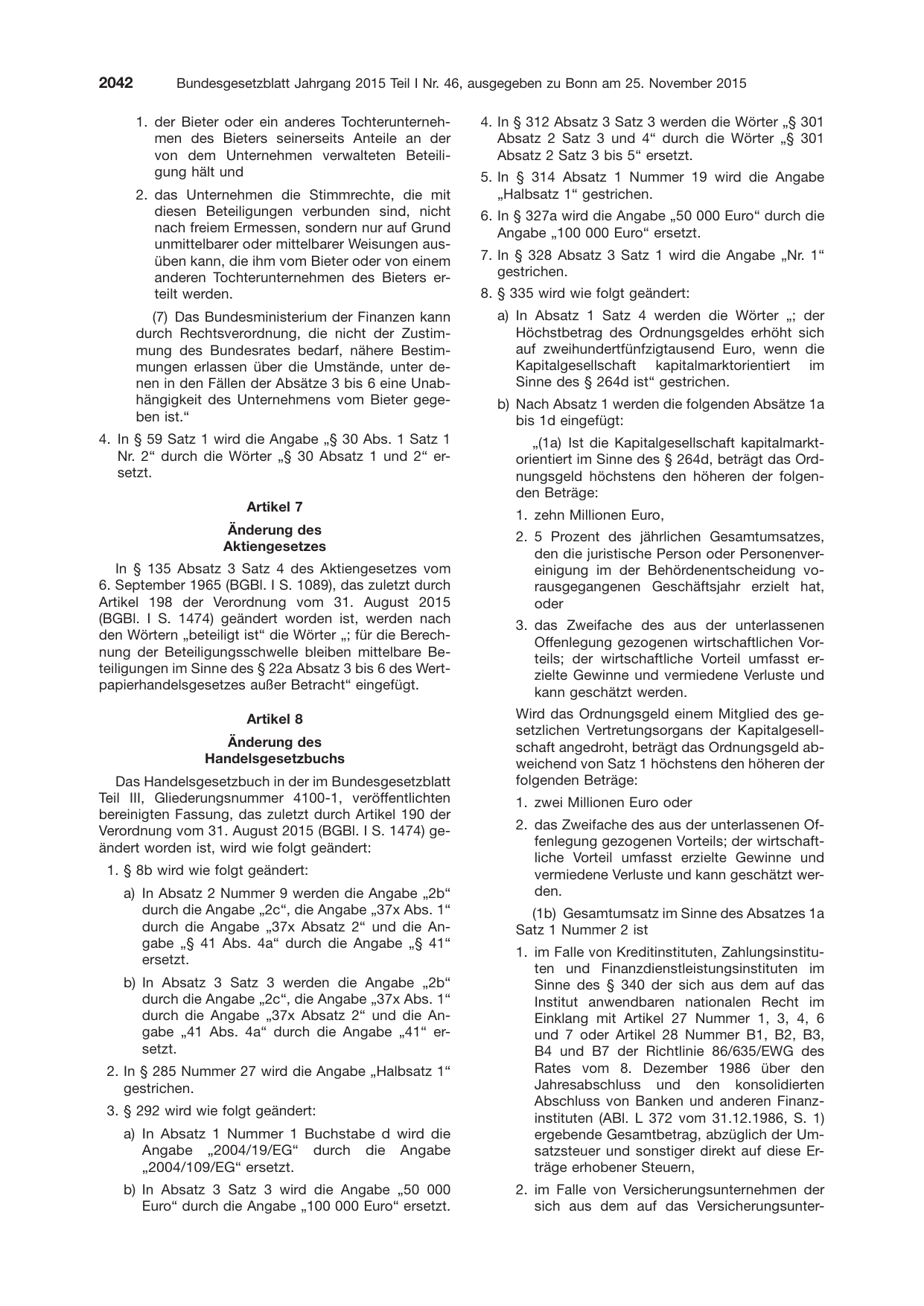 BGBl. 2015, Seite 2042 — Originalseite als Abbildung