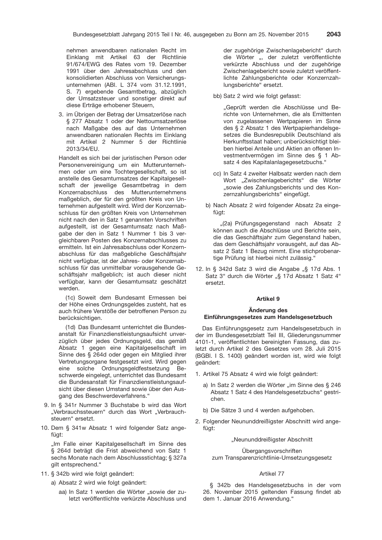BGBl. 2015, Seite 2043 — Originalseite als Abbildung