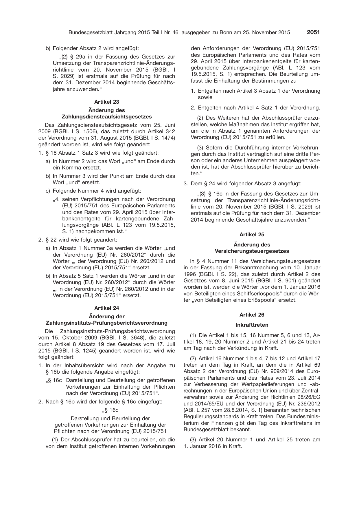 BGBl. 2015, Seite 2051 — Originalseite als Abbildung