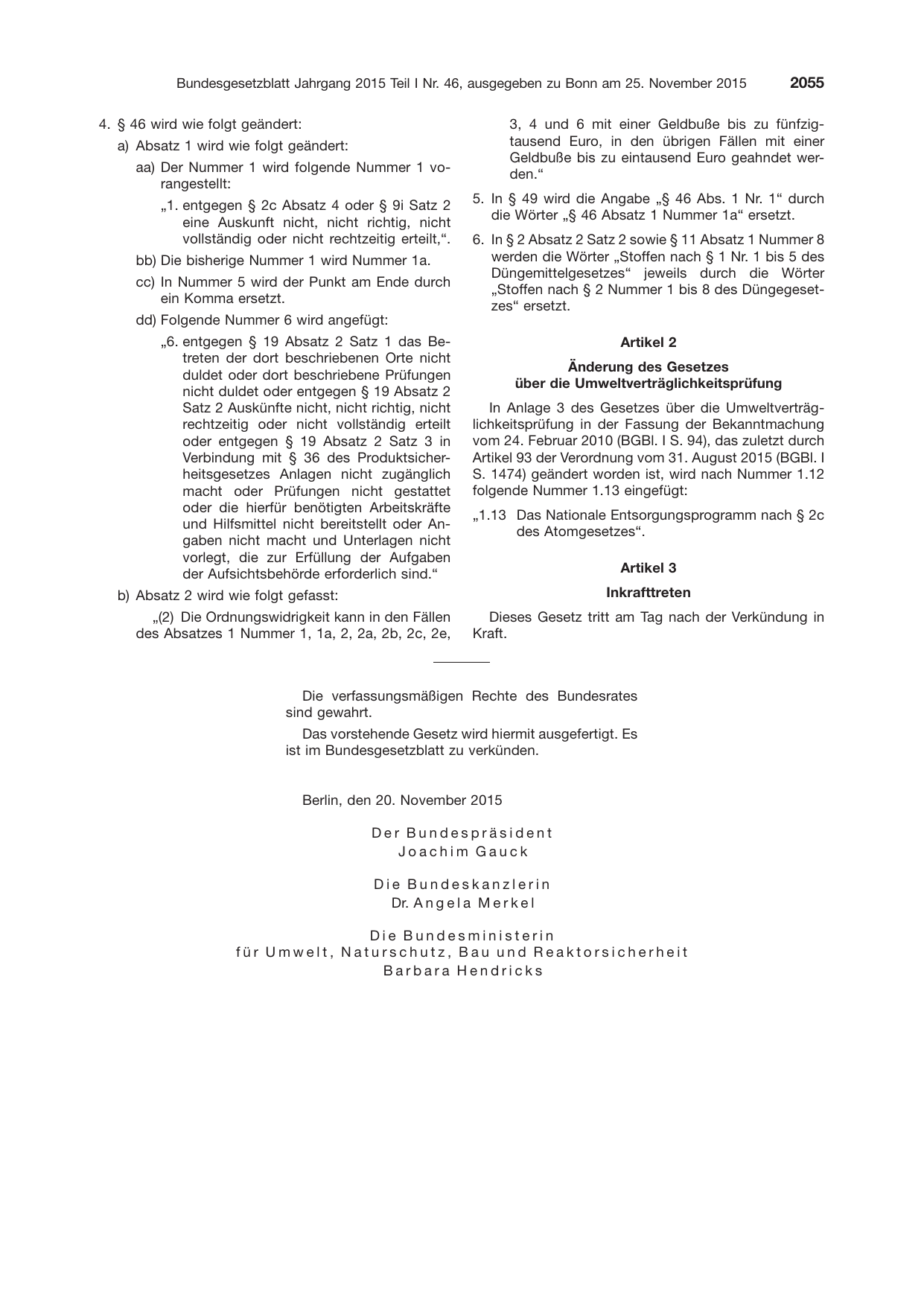 BGBl. 2015, Seite 2055 — Originalseite als Abbildung