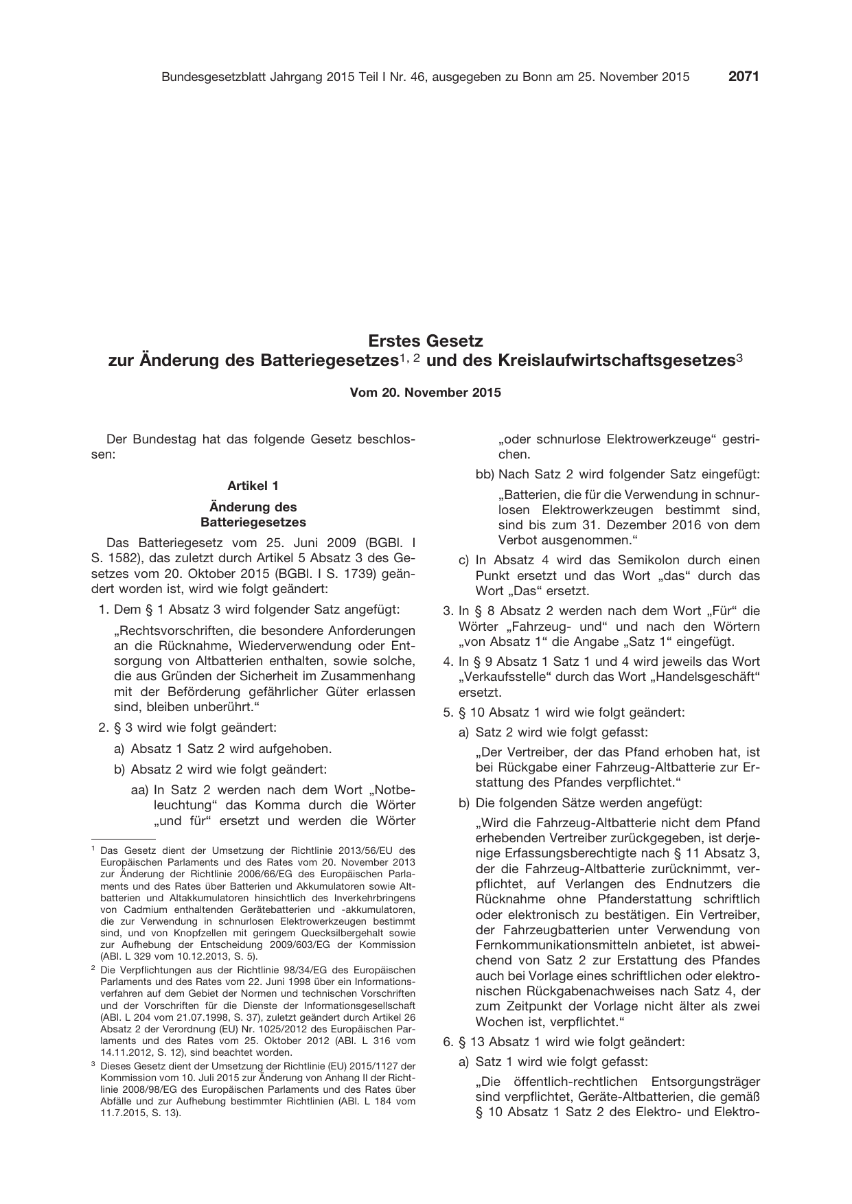 BGBl. 2015, Seite 2071 — Originalseite als Abbildung