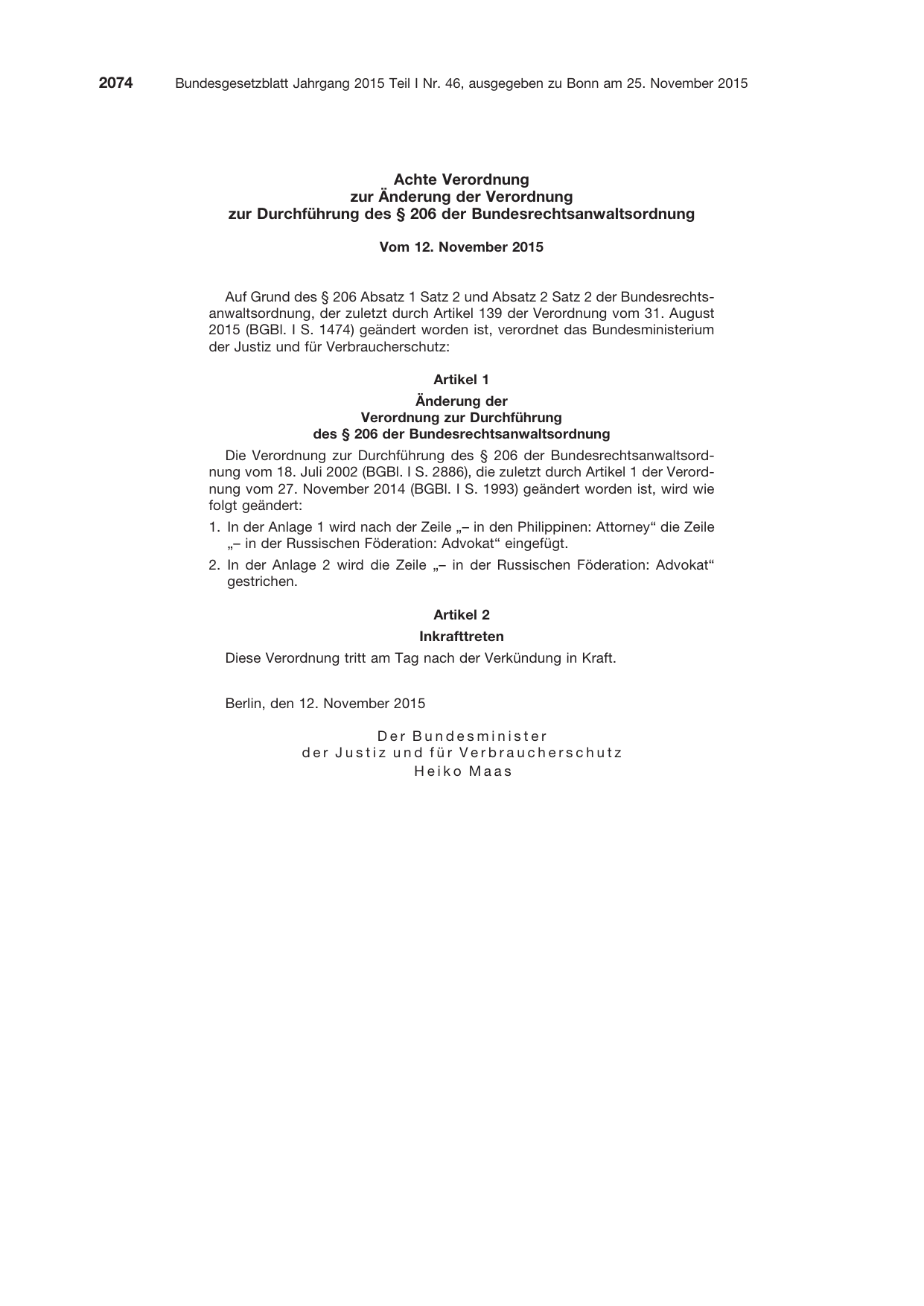 BGBl. 2015, Seite 2074 — Originalseite als Abbildung