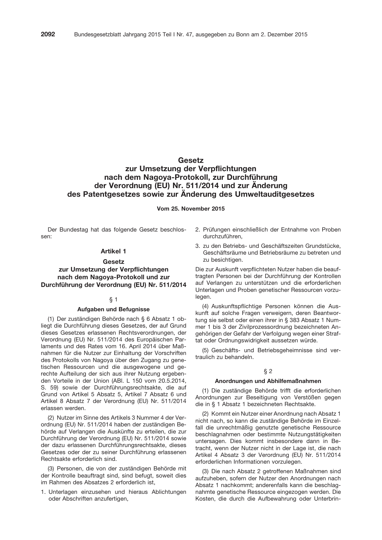 BGBl. 2015, Seite 2092 — Originalseite als Abbildung
