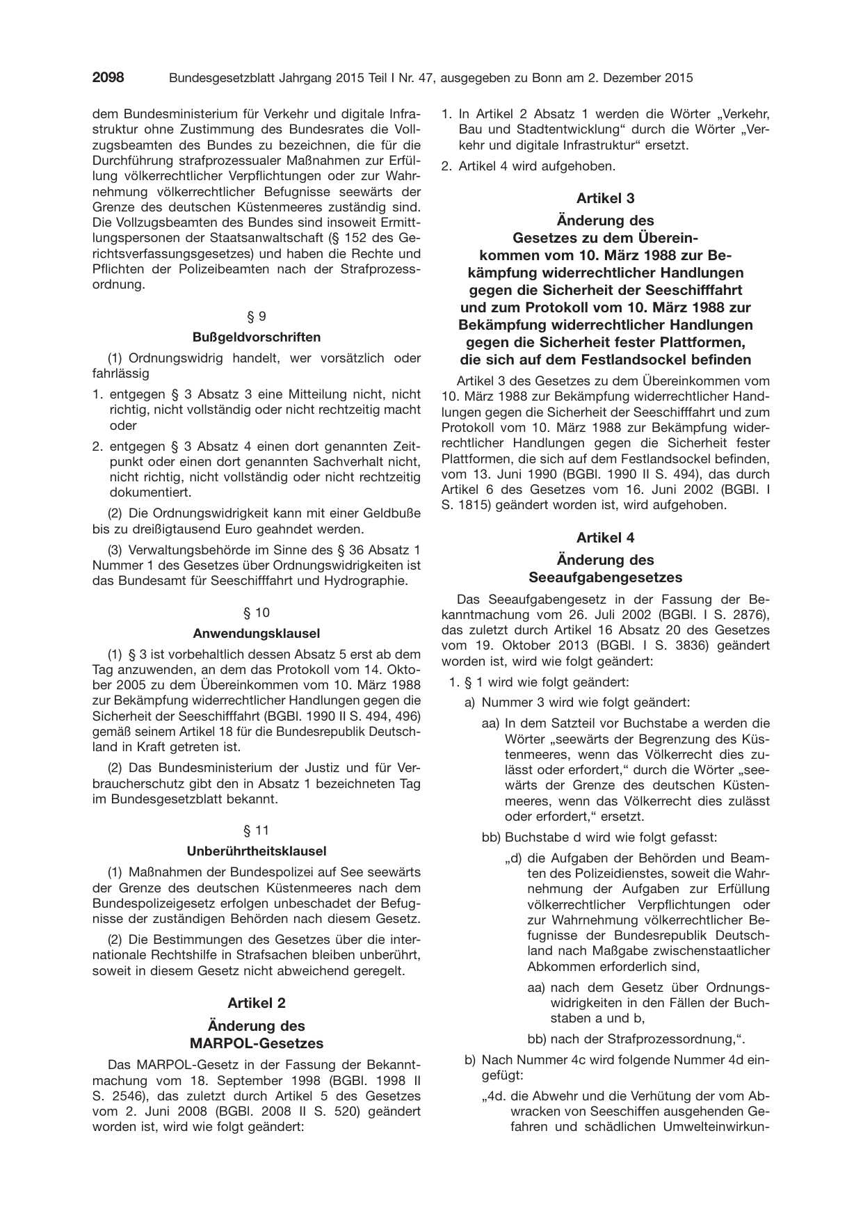 BGBl. 2015, Seite 2098 — Originalseite als Abbildung