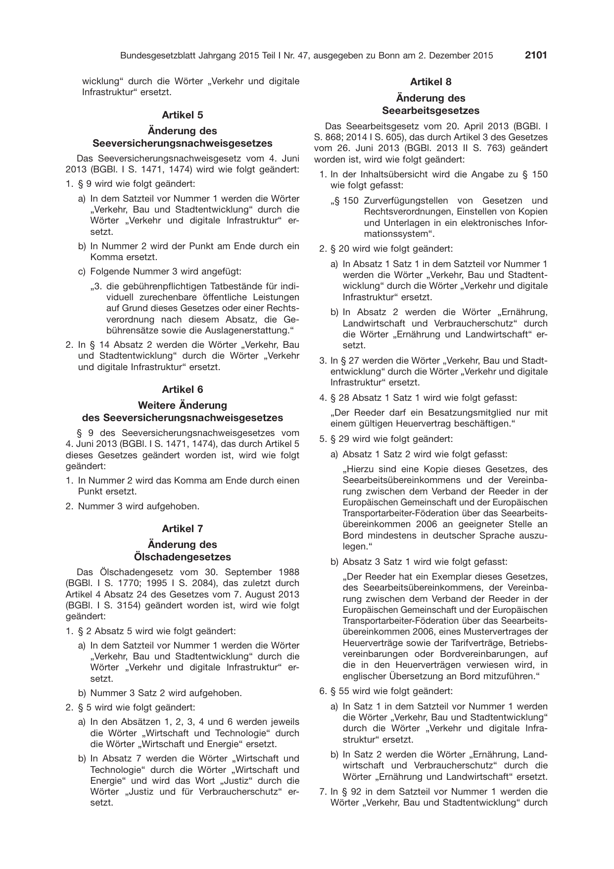 BGBl. 2015, Seite 2101 — Originalseite als Abbildung