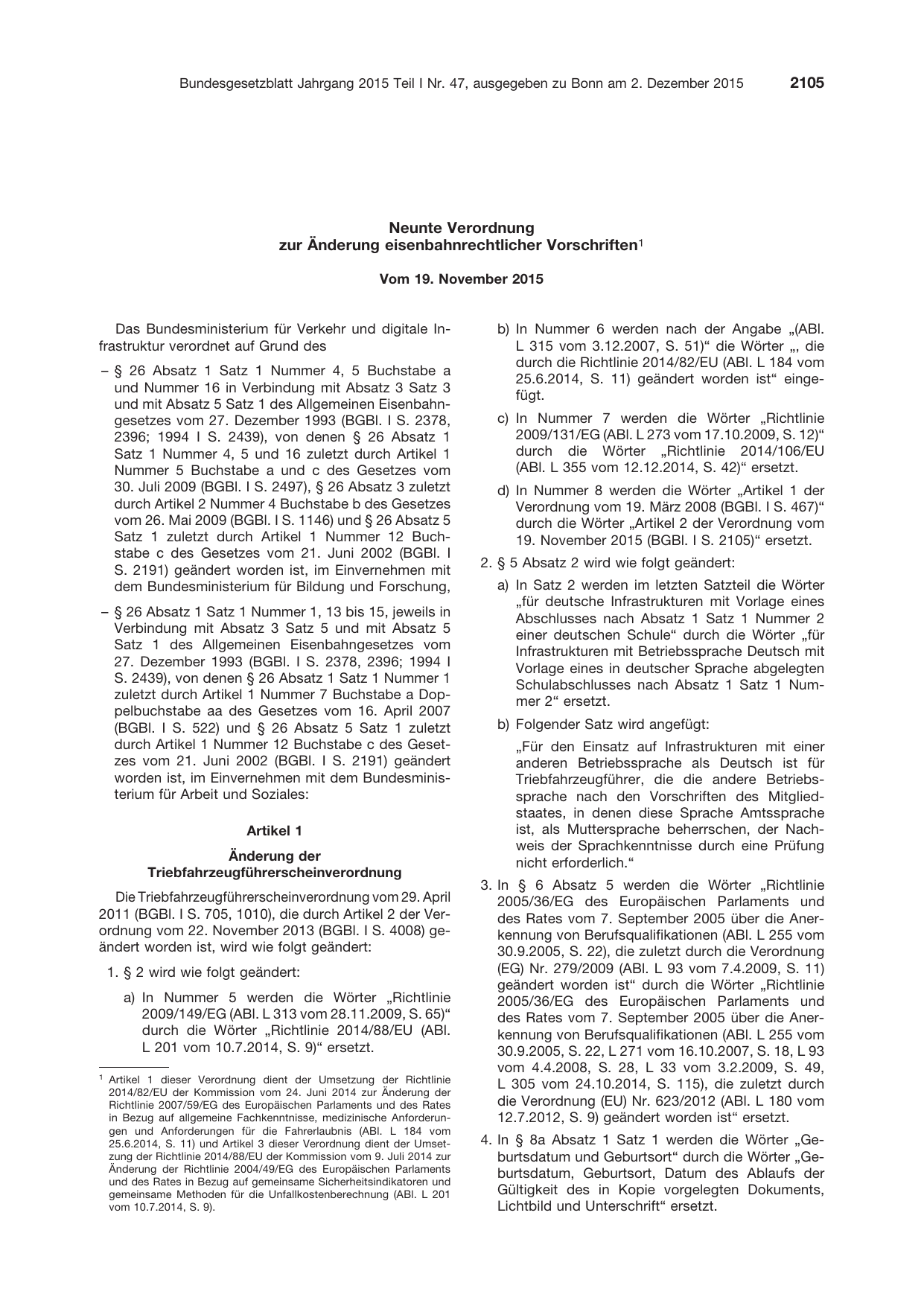 BGBl. 2015, Seite 2105 — Originalseite als Abbildung