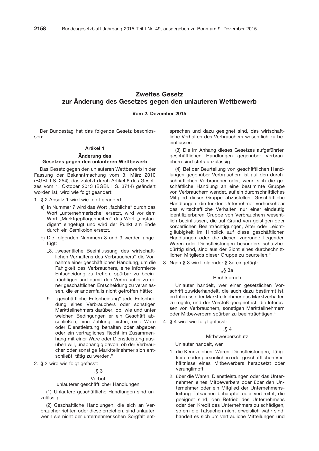 BGBl. 2015, Seite 2158 — Originalseite als Abbildung