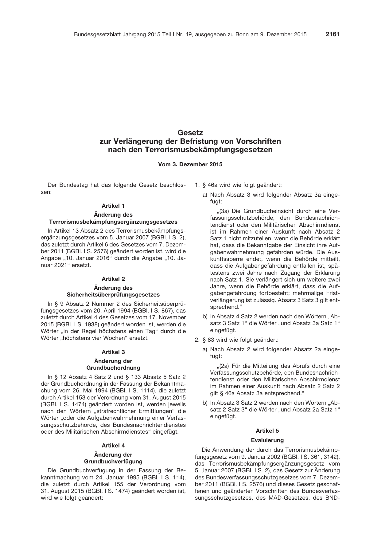 BGBl. 2015, Seite 2161 — Originalseite als Abbildung