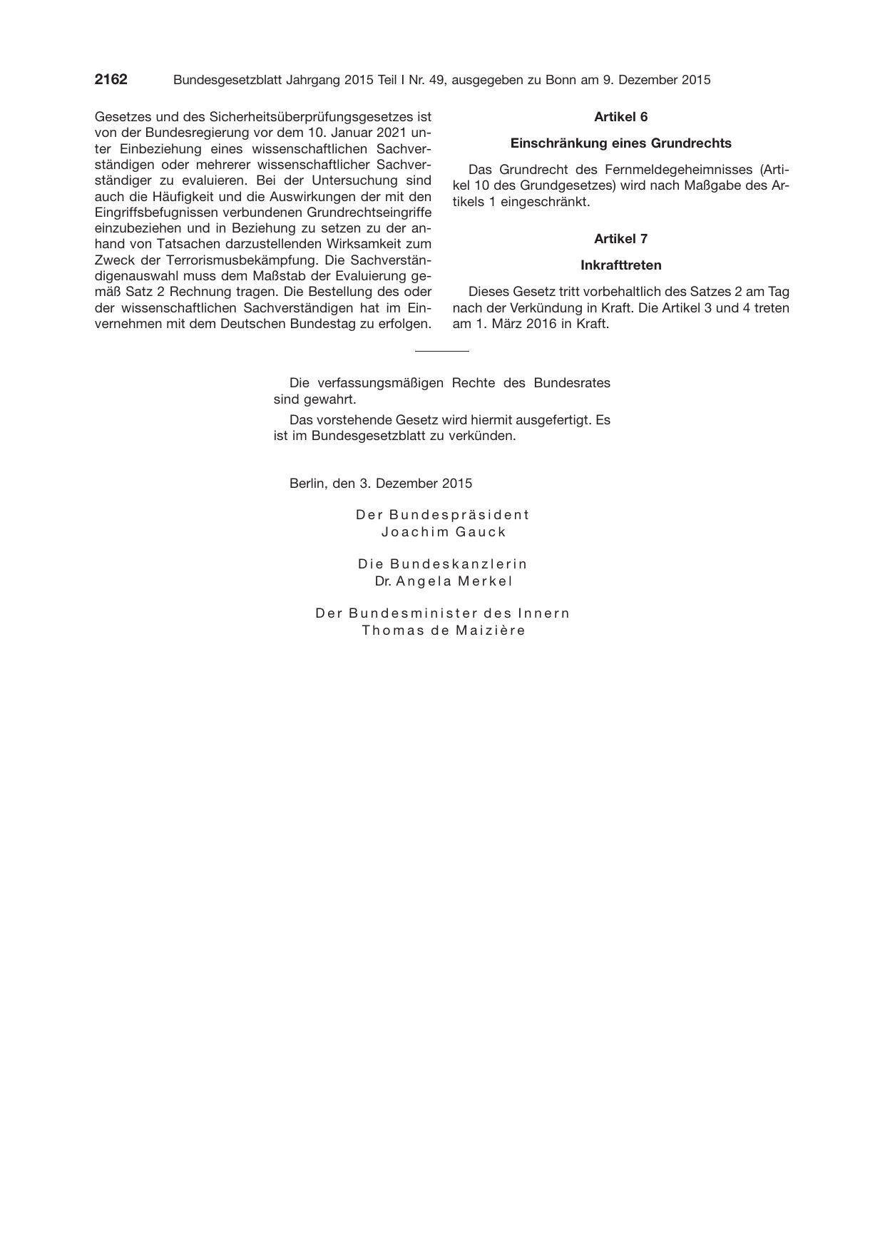 BGBl. 2015, Seite 2162 — Originalseite als Abbildung