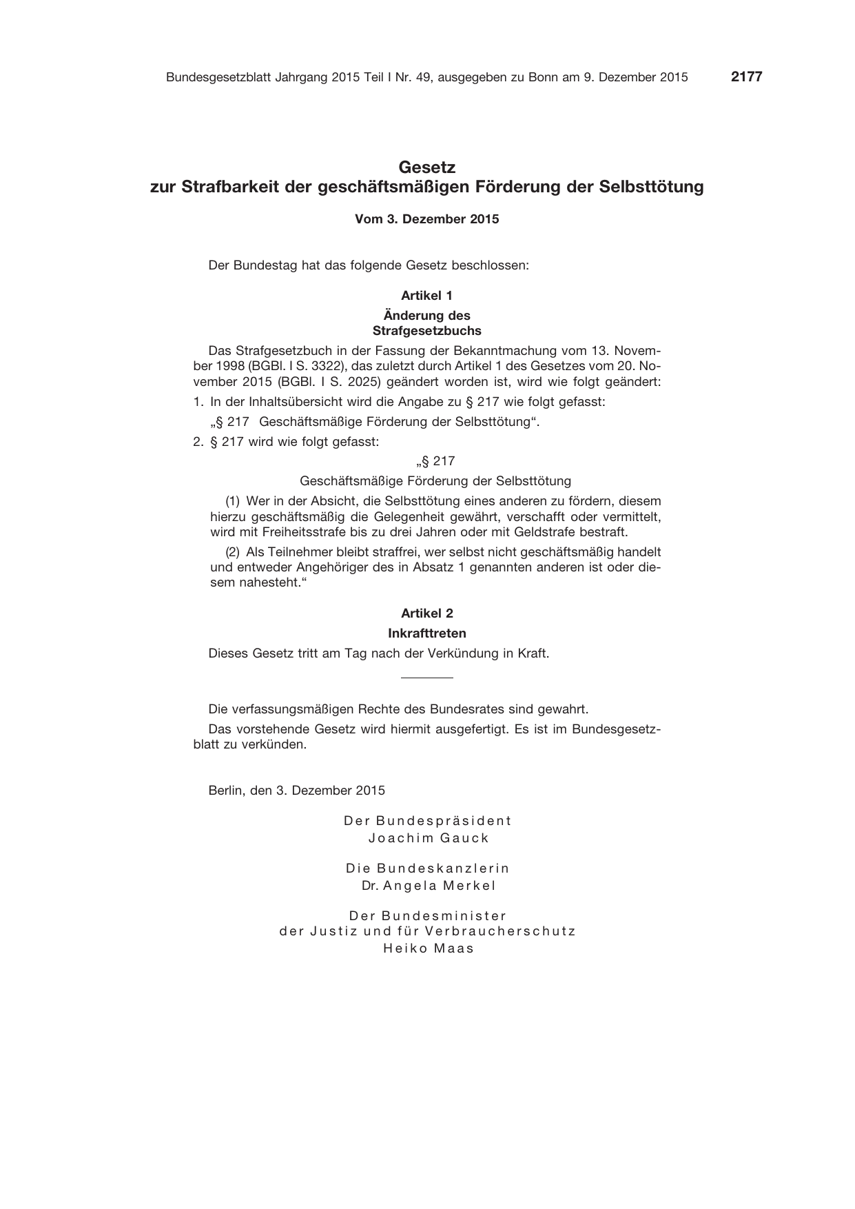 BGBl. 2015, Seite 2177 — Originalseite als Abbildung