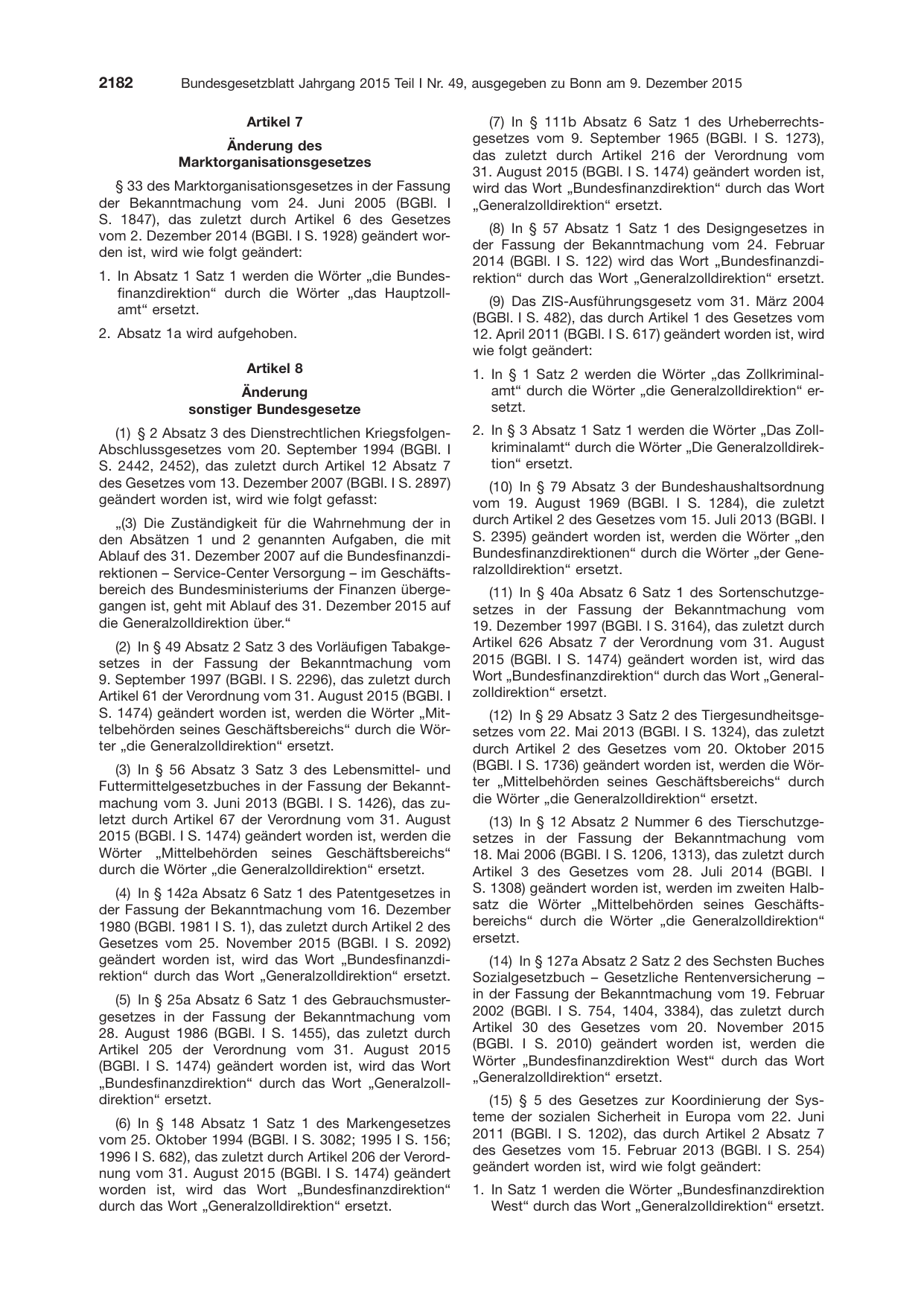 BGBl. 2015, Seite 2182 — Originalseite als Abbildung