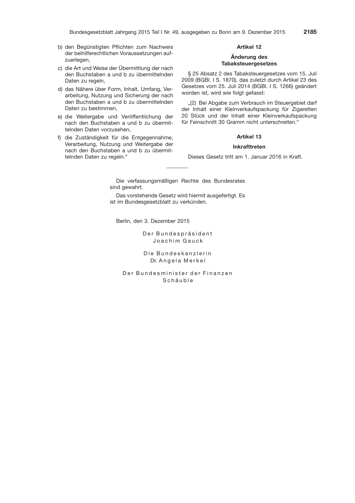 BGBl. 2015, Seite 2185 — Originalseite als Abbildung