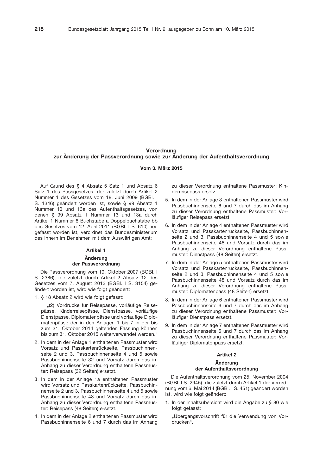 BGBl. 2015, Seite 218 — Originalseite als Abbildung