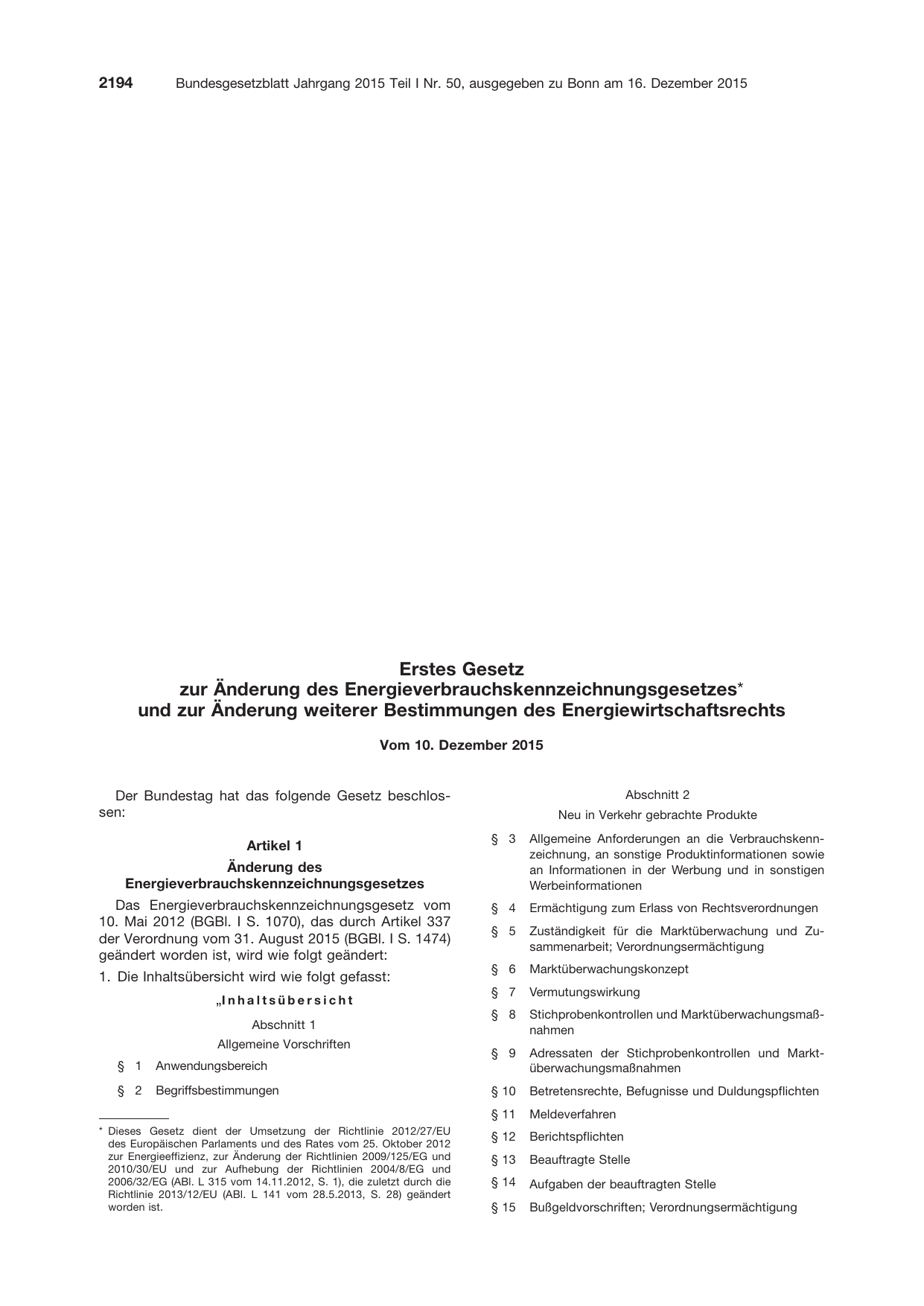BGBl. 2015, Seite 2194 — Originalseite als Abbildung