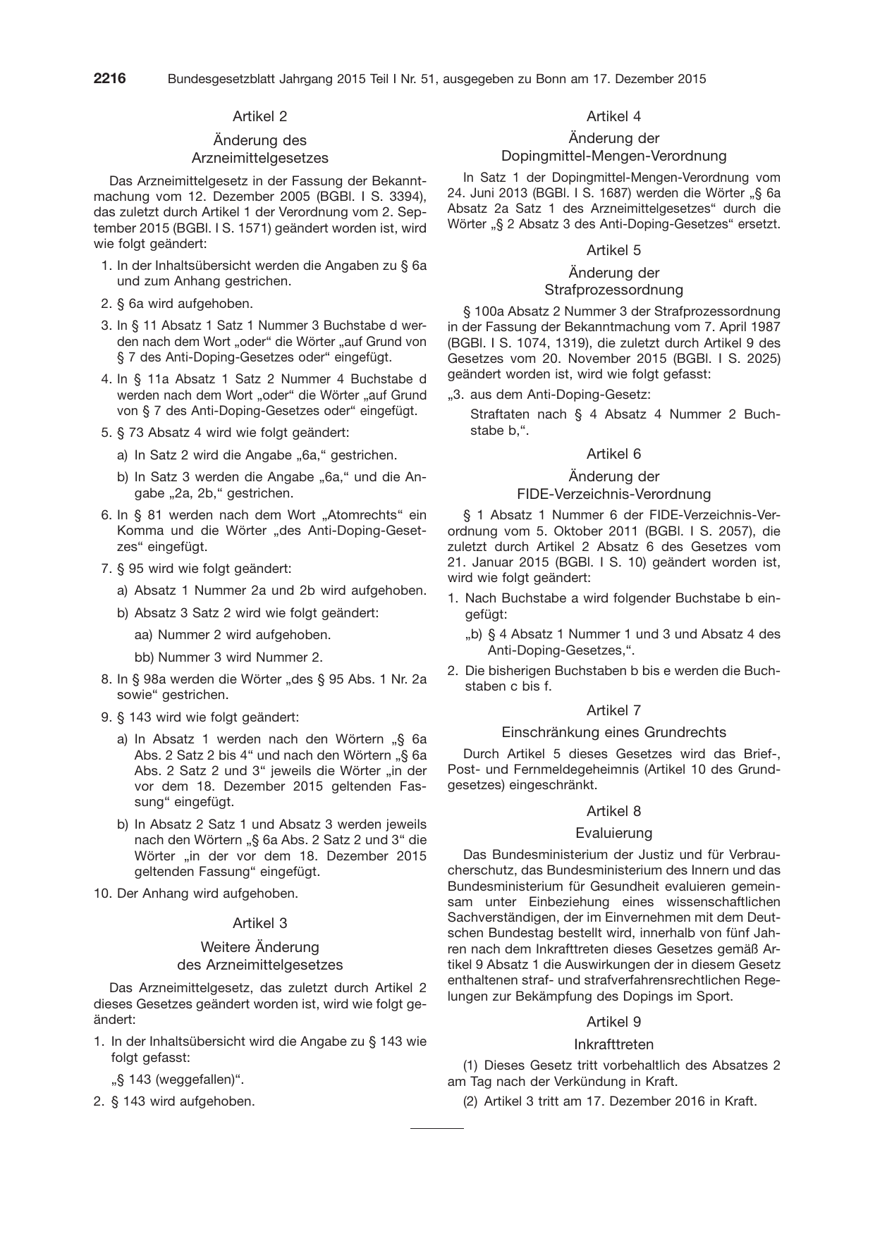 BGBl. 2015, Seite 2216 — Originalseite als Abbildung