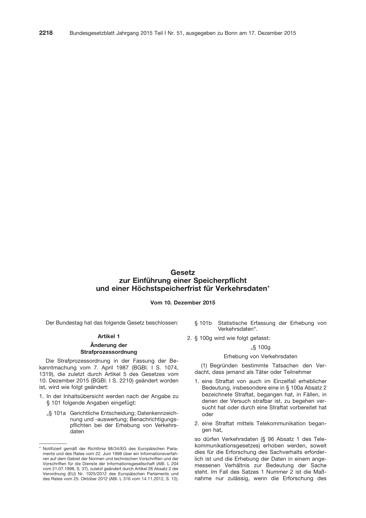 BGBl. 2015, Seite 2218 — Originalseite als Abbildung