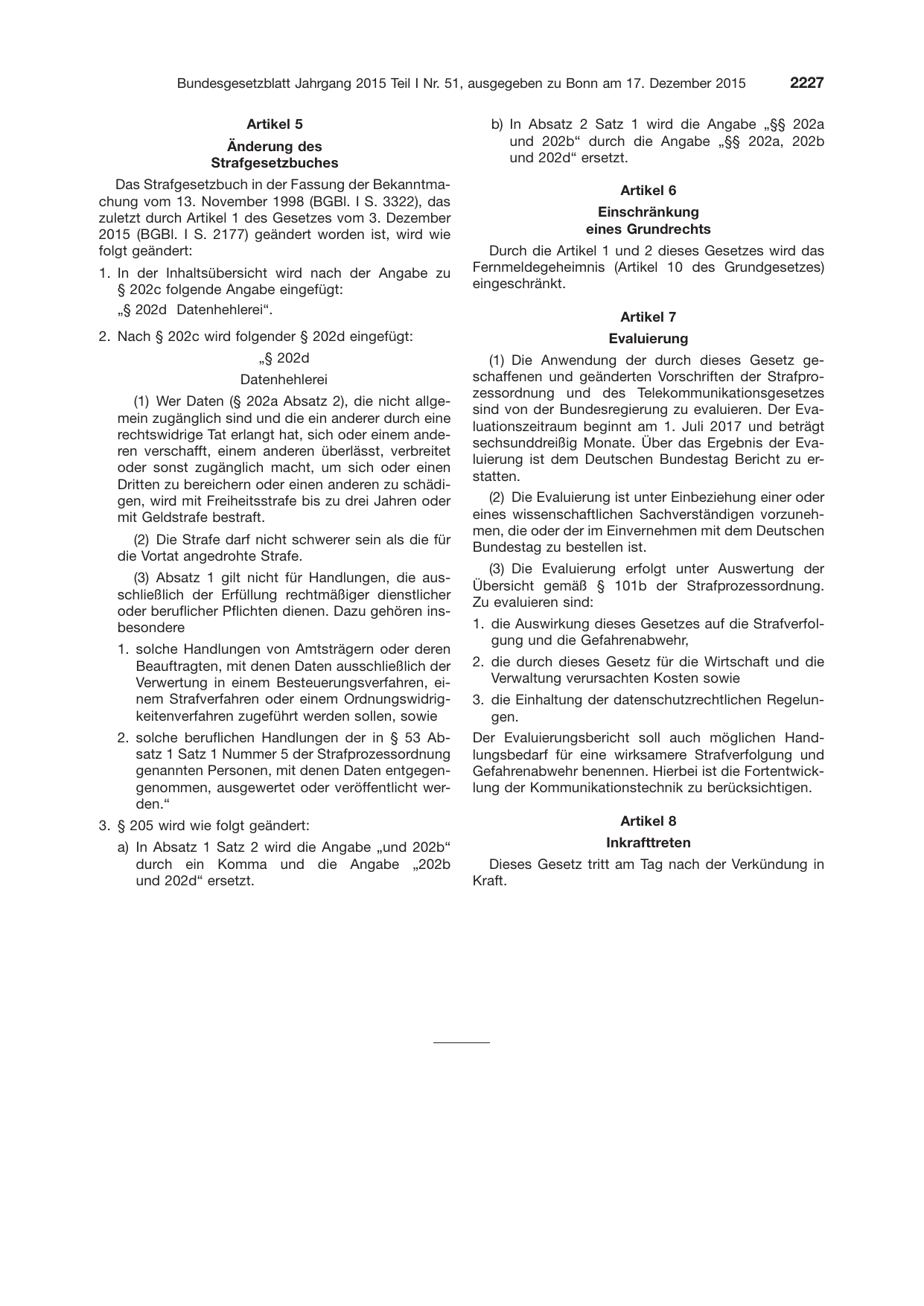 BGBl. 2015, Seite 2227 — Originalseite als Abbildung