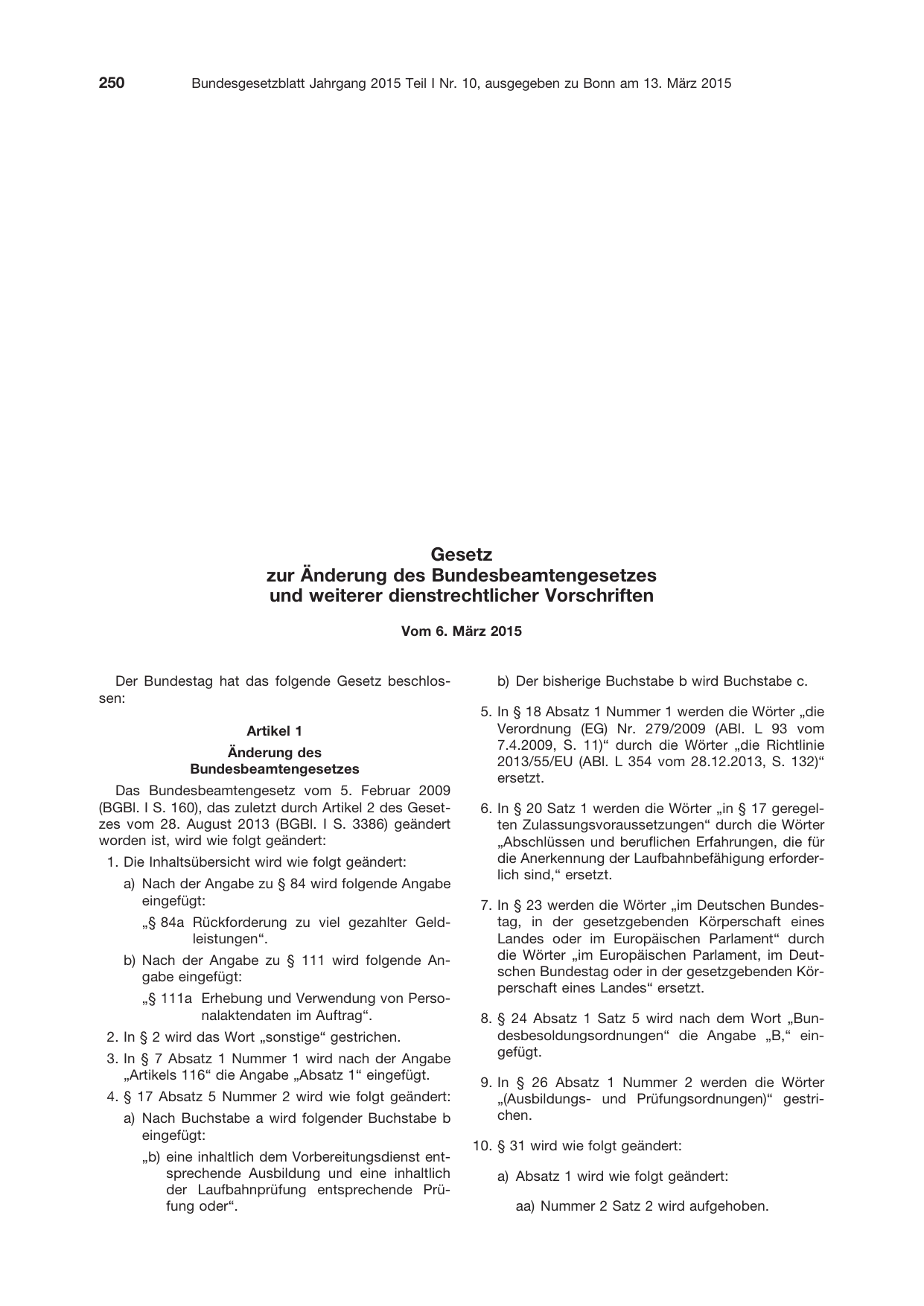 BGBl. 2015, Seite 250 — Originalseite als Abbildung