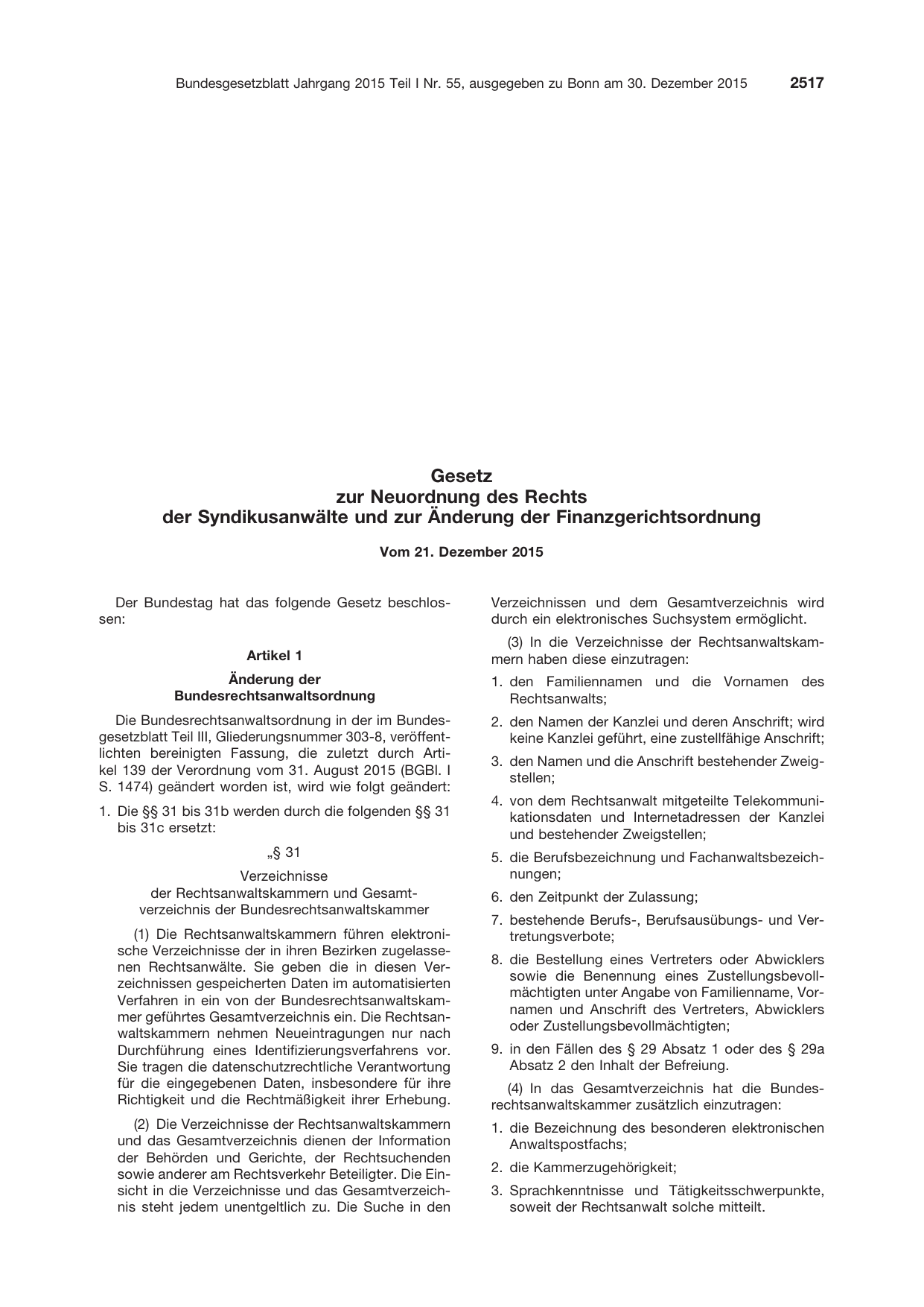 BGBl. 2015, Seite 2517 — Originalseite als Abbildung