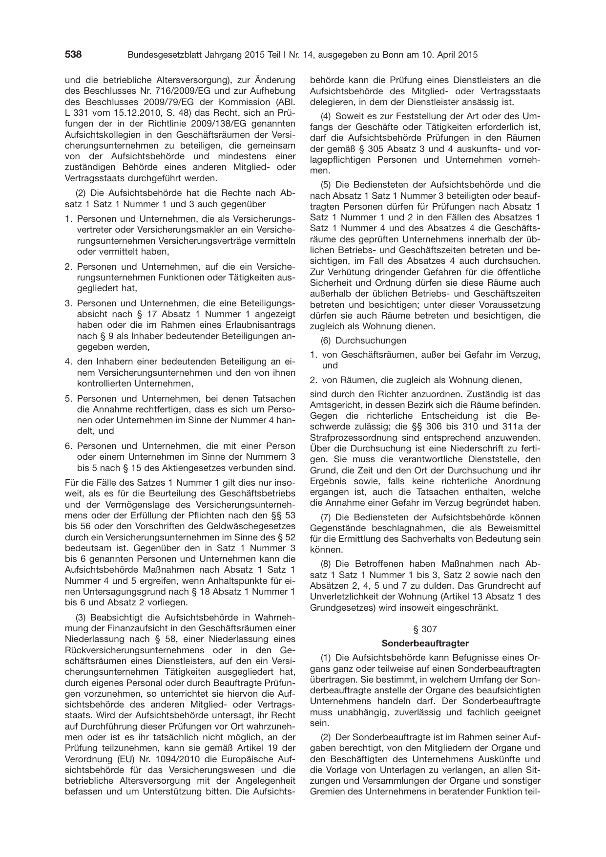 BGBl. 2015, Seite 538 — Originalseite als Abbildung