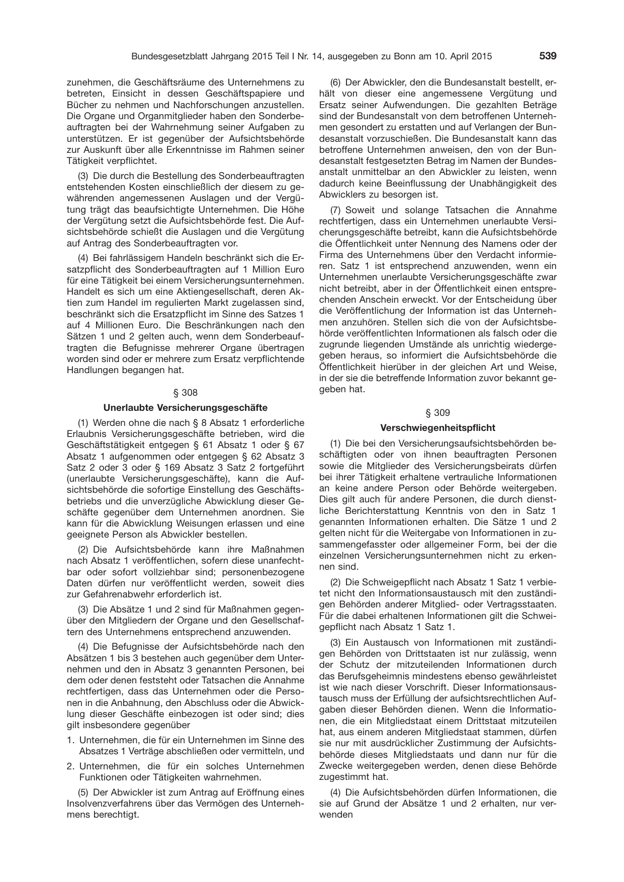BGBl. 2015, Seite 539 — Originalseite als Abbildung