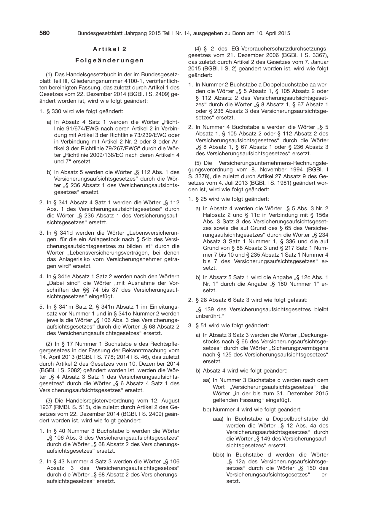BGBl. 2015, Seite 560 — Originalseite als Abbildung