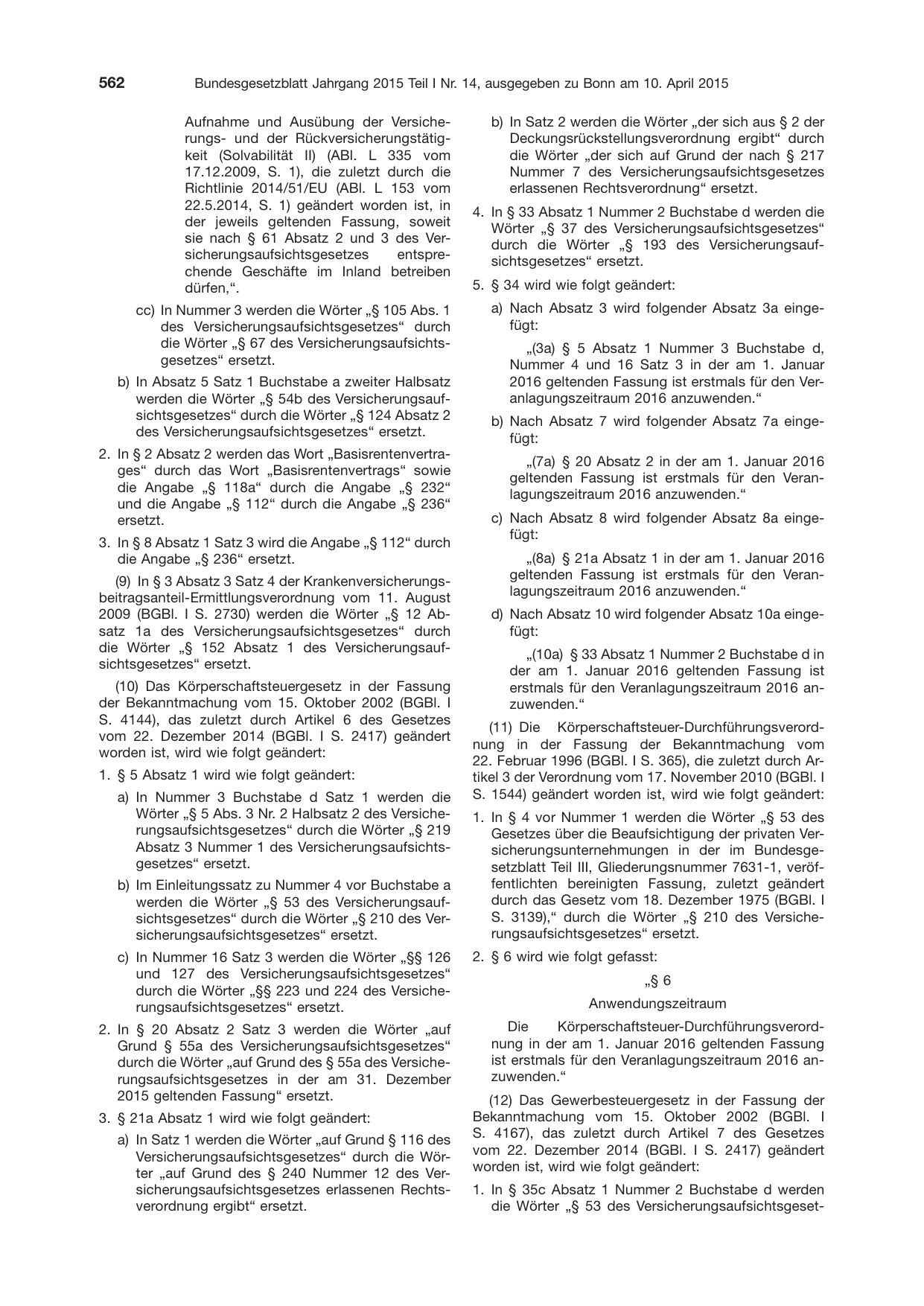 BGBl. 2015, Seite 562 — Originalseite als Abbildung