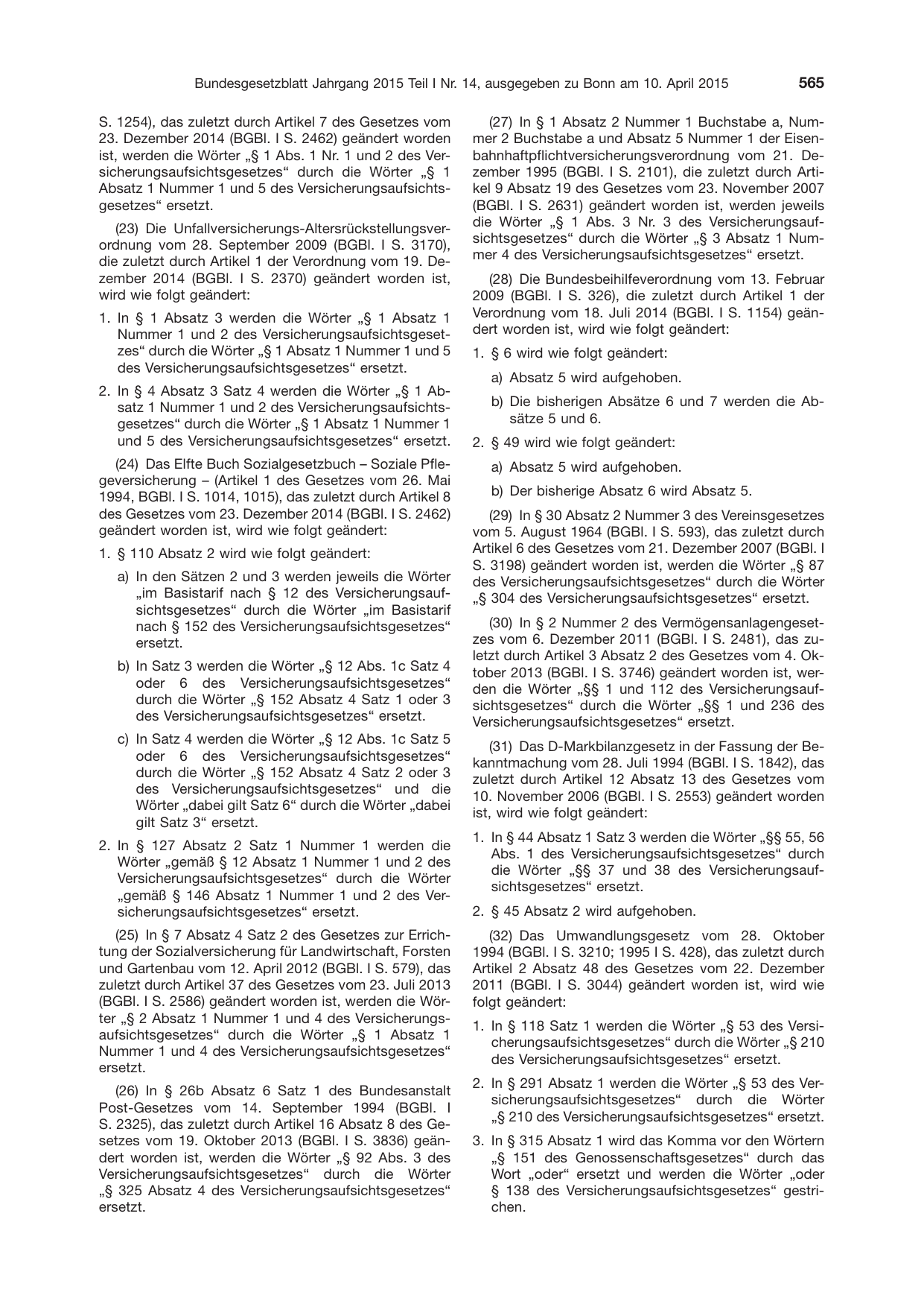 BGBl. 2015, Seite 565 — Originalseite als Abbildung